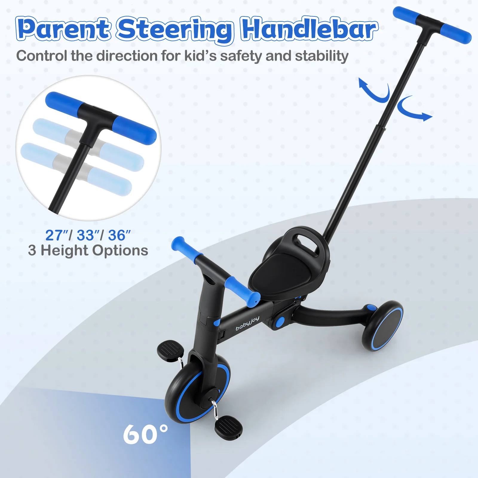 4-in-1 Foldable Toddler Tricycle with Push Handle with Adjustable Seat - Image 8
