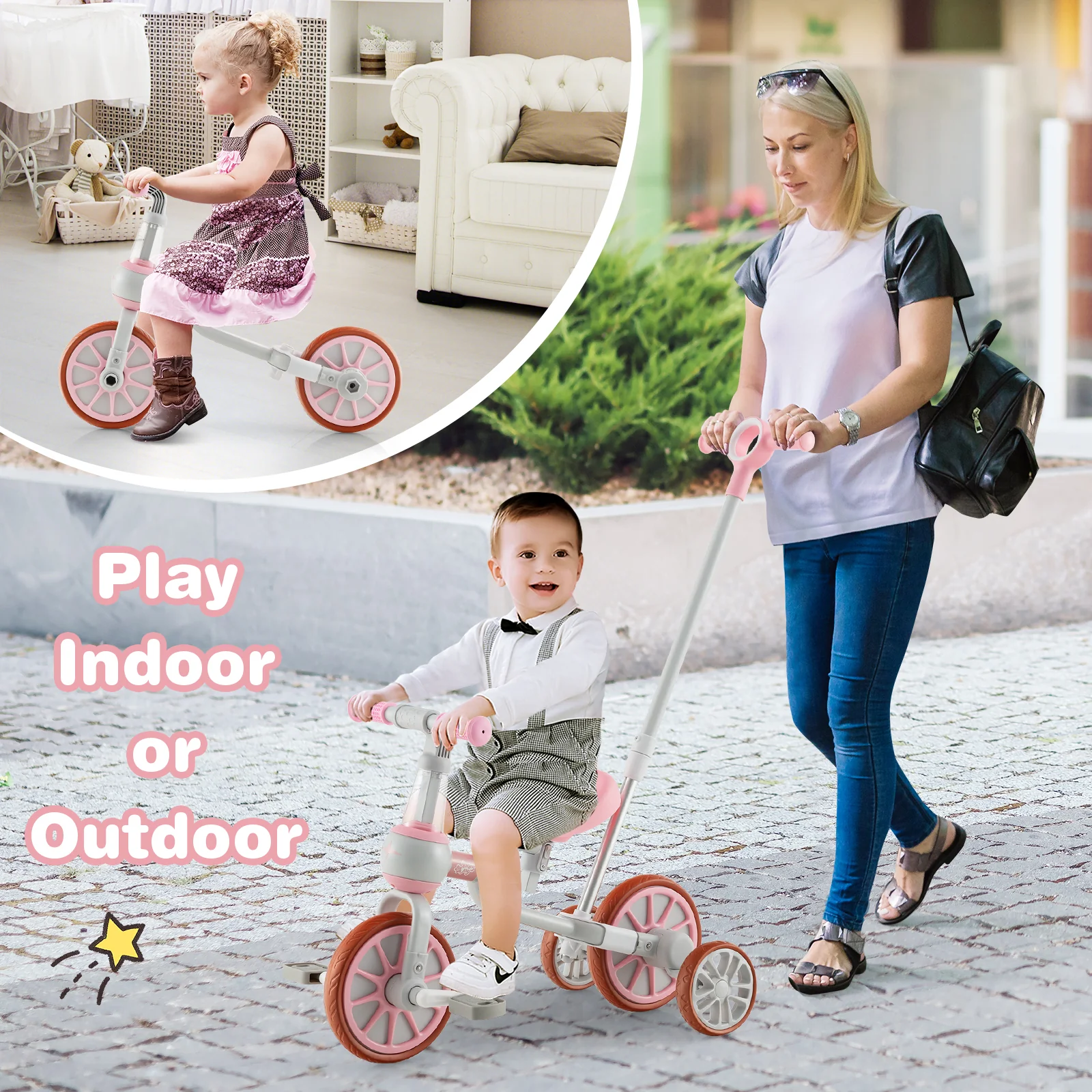4-in-1 Kids Trike Bike with Adjustable Parent Push Handle and Seat Height - Image 12
