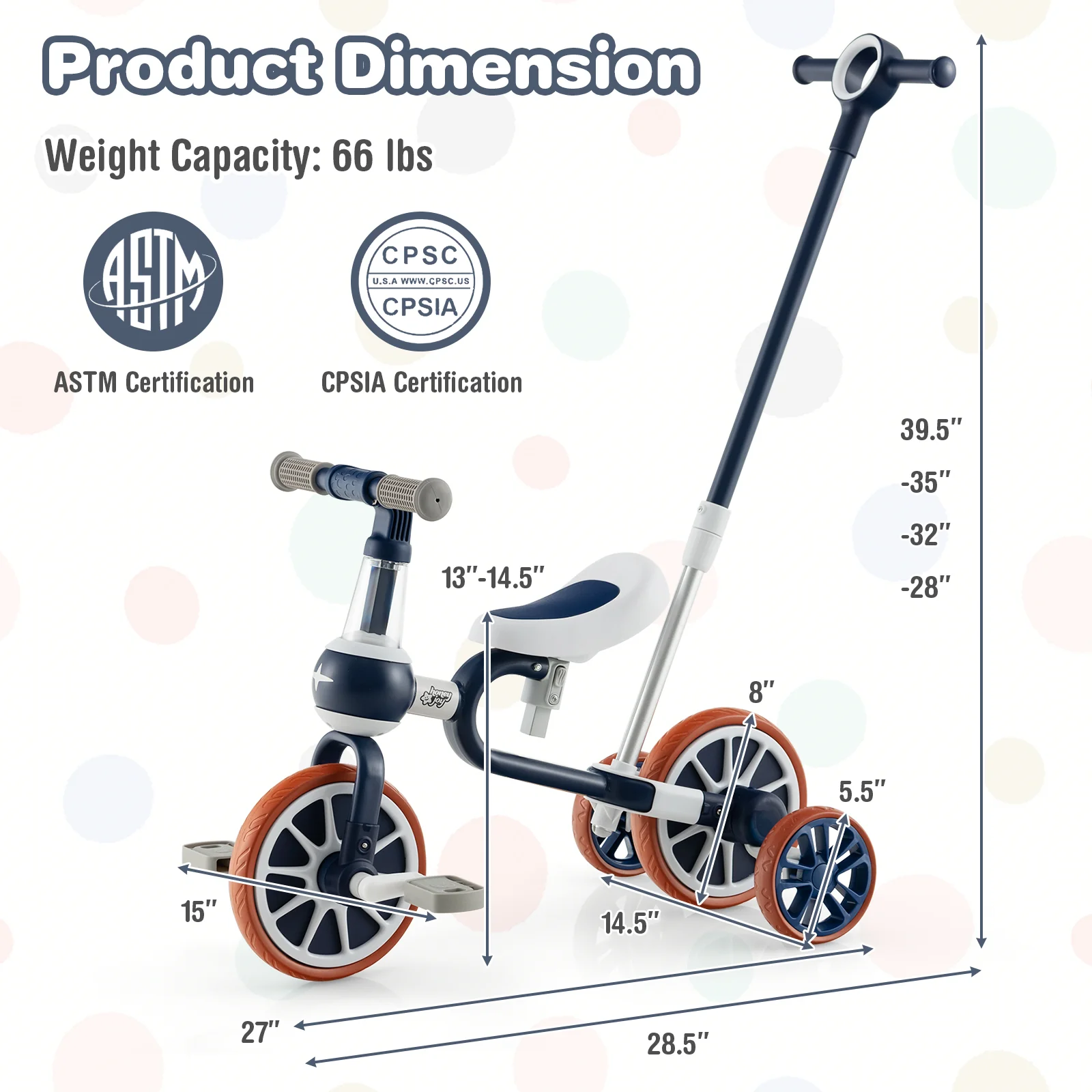 4-in-1 Kids Trike Bike with Adjustable Parent Push Handle and Seat Height - Image 3