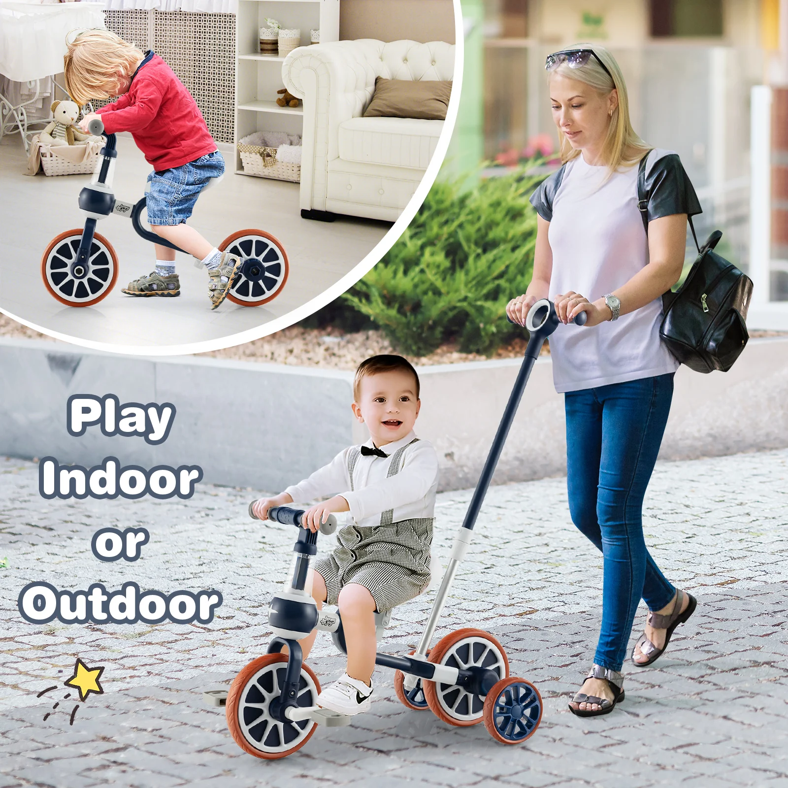 4-in-1 Kids Trike Bike with Adjustable Parent Push Handle and Seat Height - Image 4