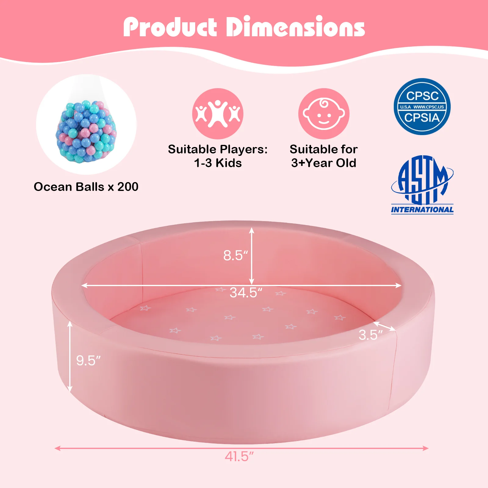 42.5 Inch Round Foam Ball Pits with 25D Sponge Filling and Washable PU Cover for Toddlers - Image 13