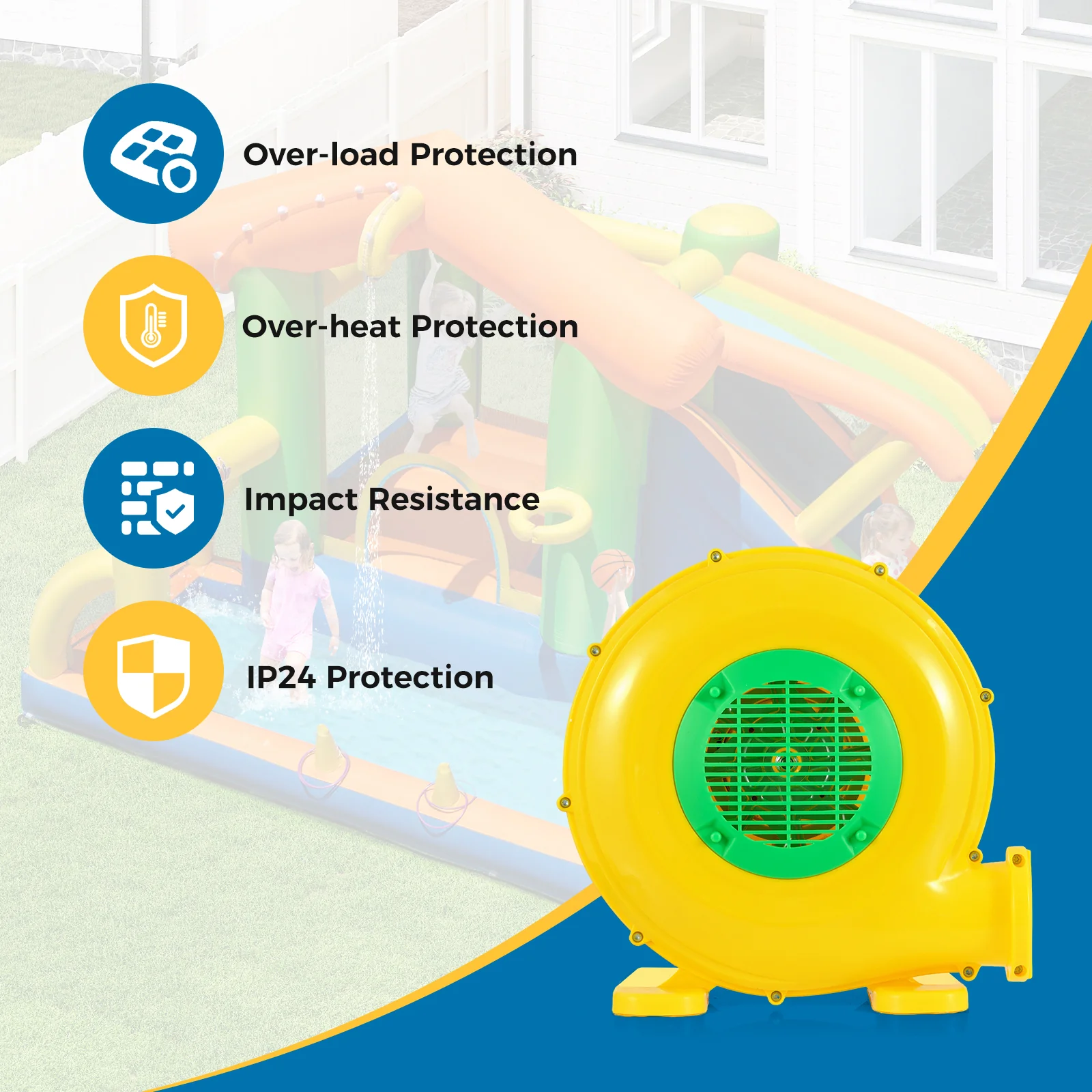 480W Bounce House Blower with Handle and Ground Stakes - Image 6