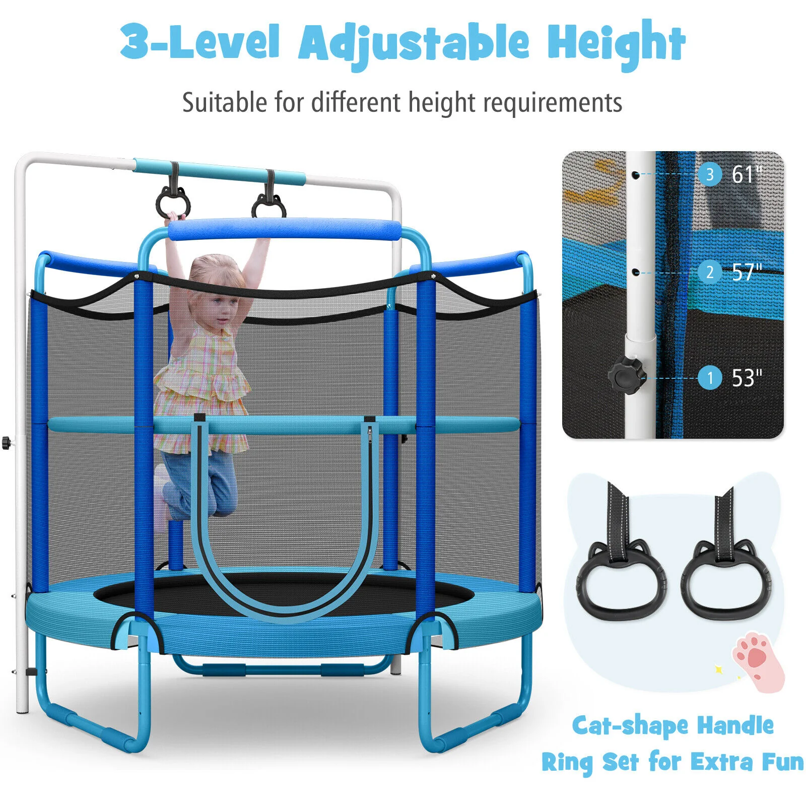 5 Feet Kids 3-in-1 Game Trampoline with Enclosure Net Spring Pad - Image 14