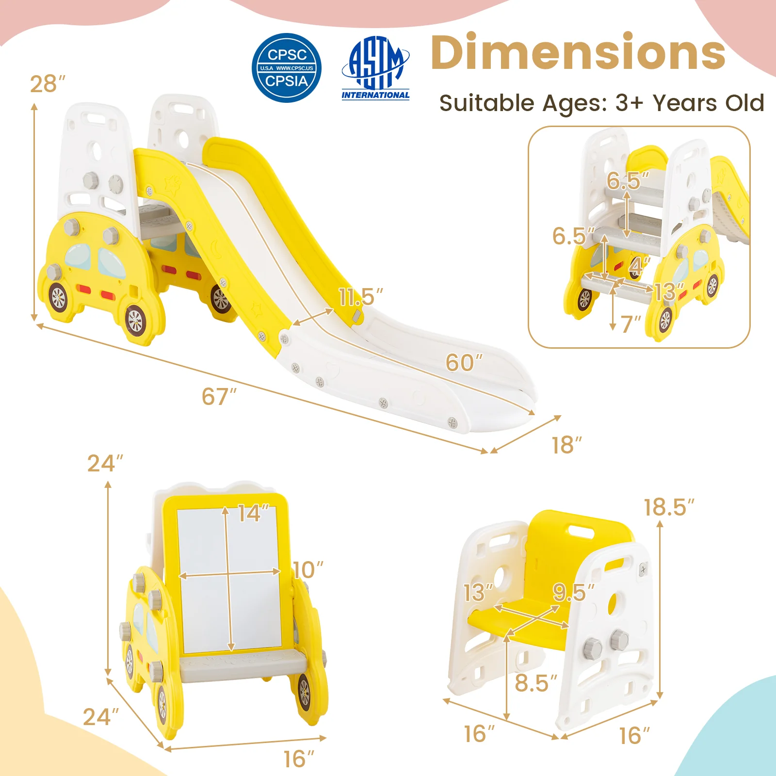 5 in 1 Convertible Toddler Slide Set Kids Art Easel with Stool and Book Rack - Image 13