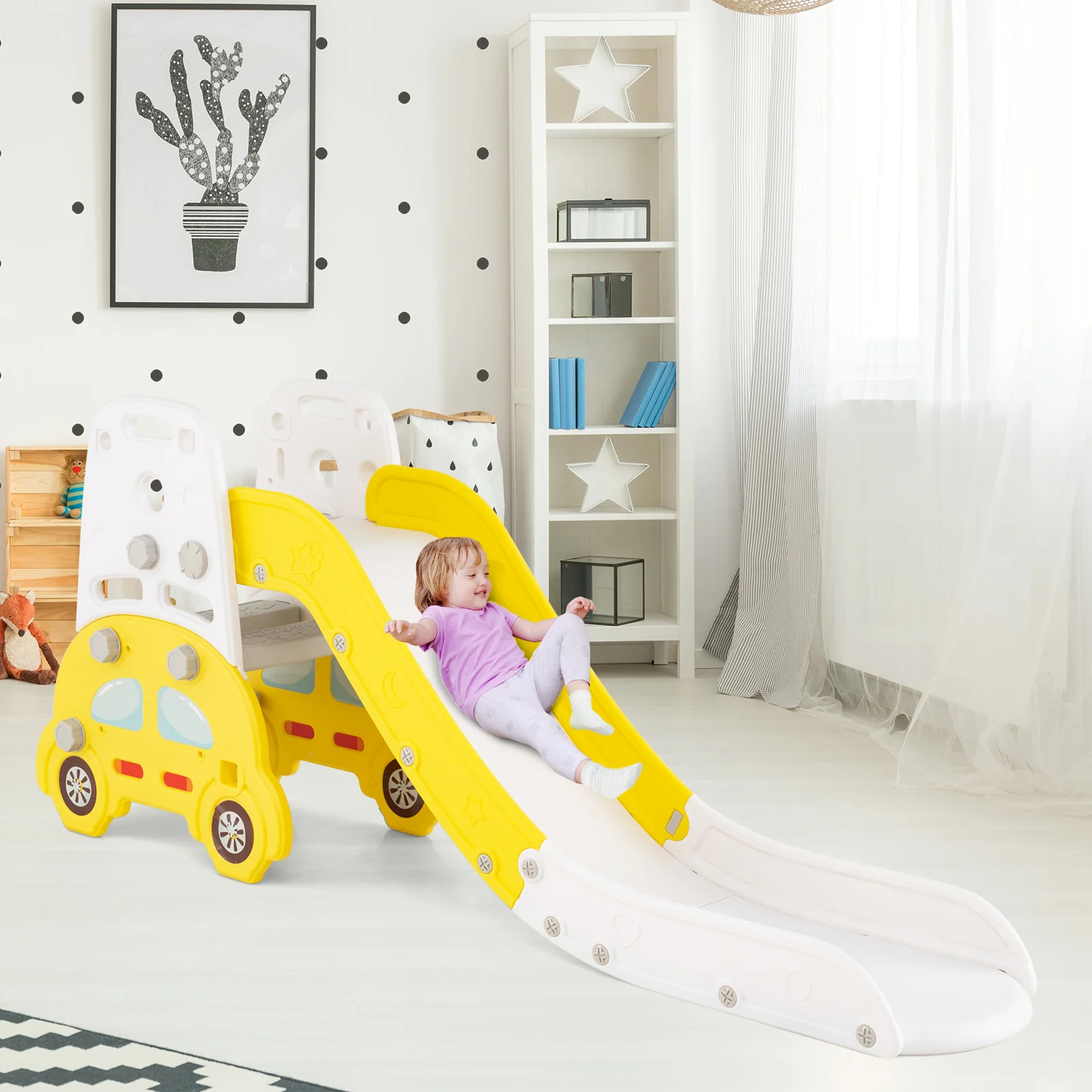 5 in 1 Convertible Toddler Slide Set Kids Art Easel with Stool and Book Rack - Image 9
