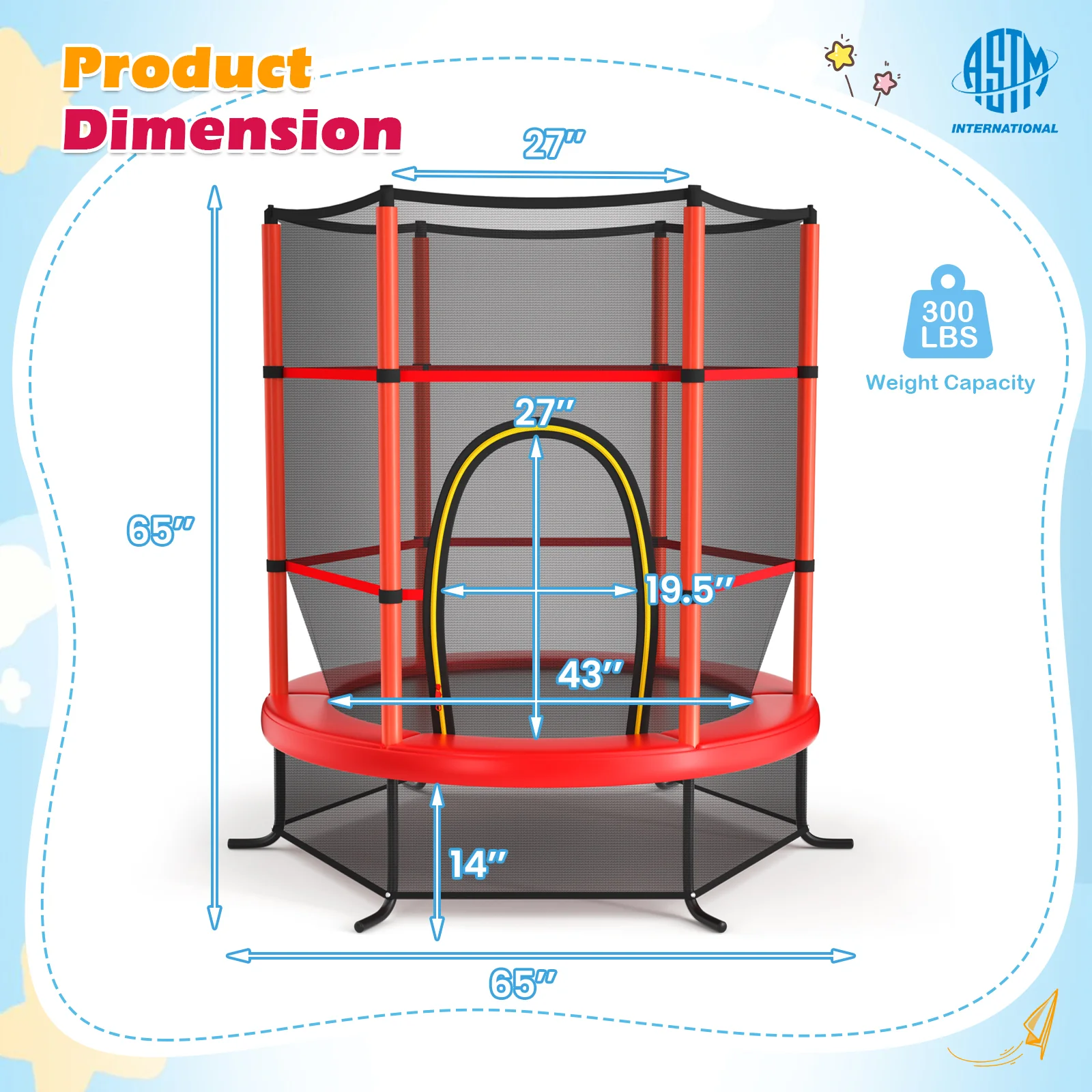 55 Inch Kids Recreational Trampoline Bouncing Jumping Mat with Enclosure Net - Image 10