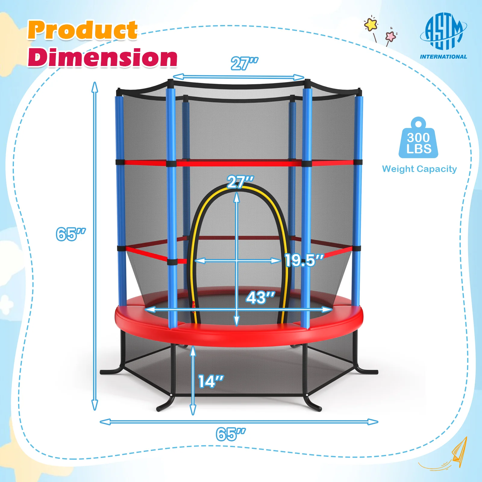 55 Inch Kids Recreational Trampoline Bouncing Jumping Mat with Enclosure Net - Image 3