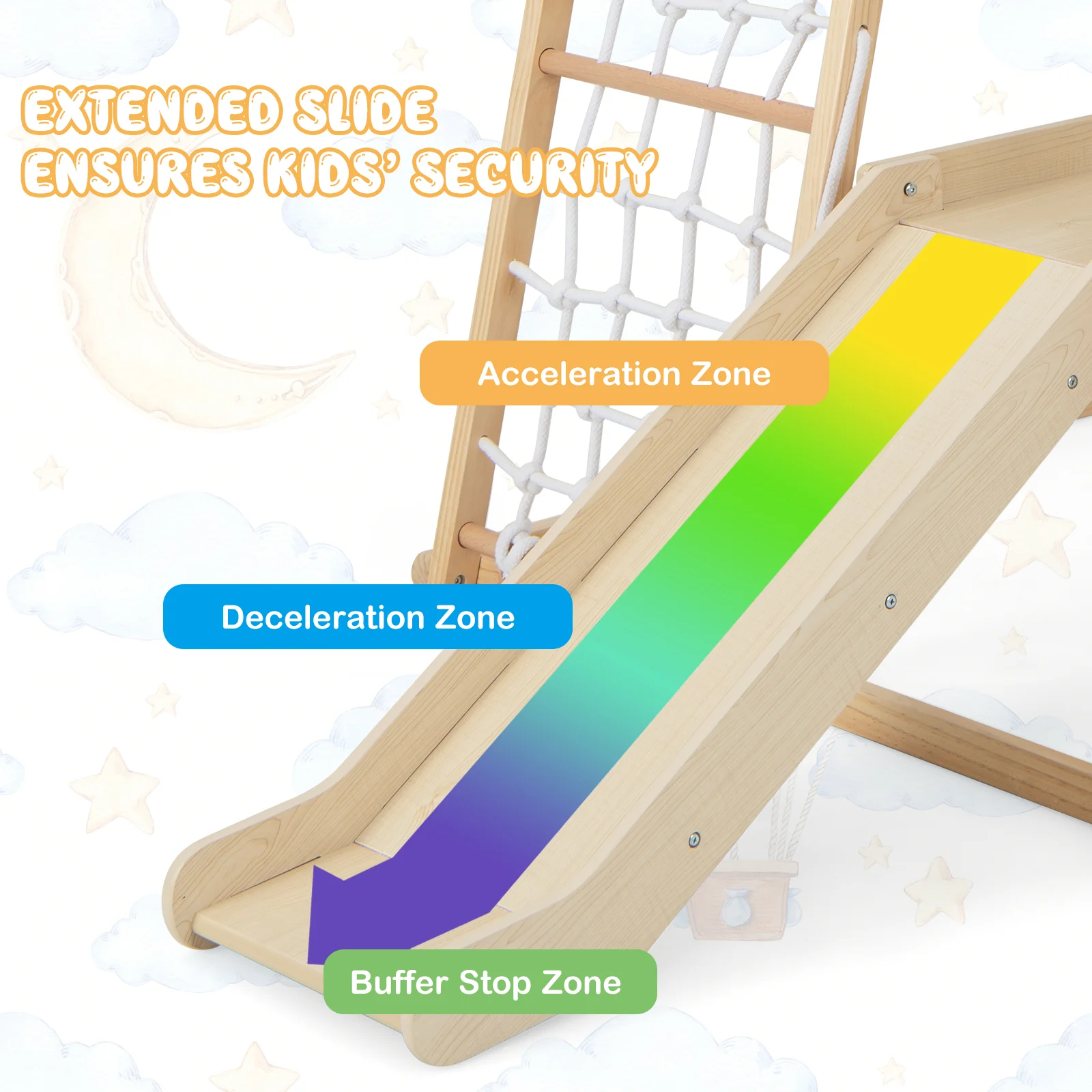 6-in-1 Indoor Jungle Gym Kids Wooden Playground with Monkey Bars - Image 16