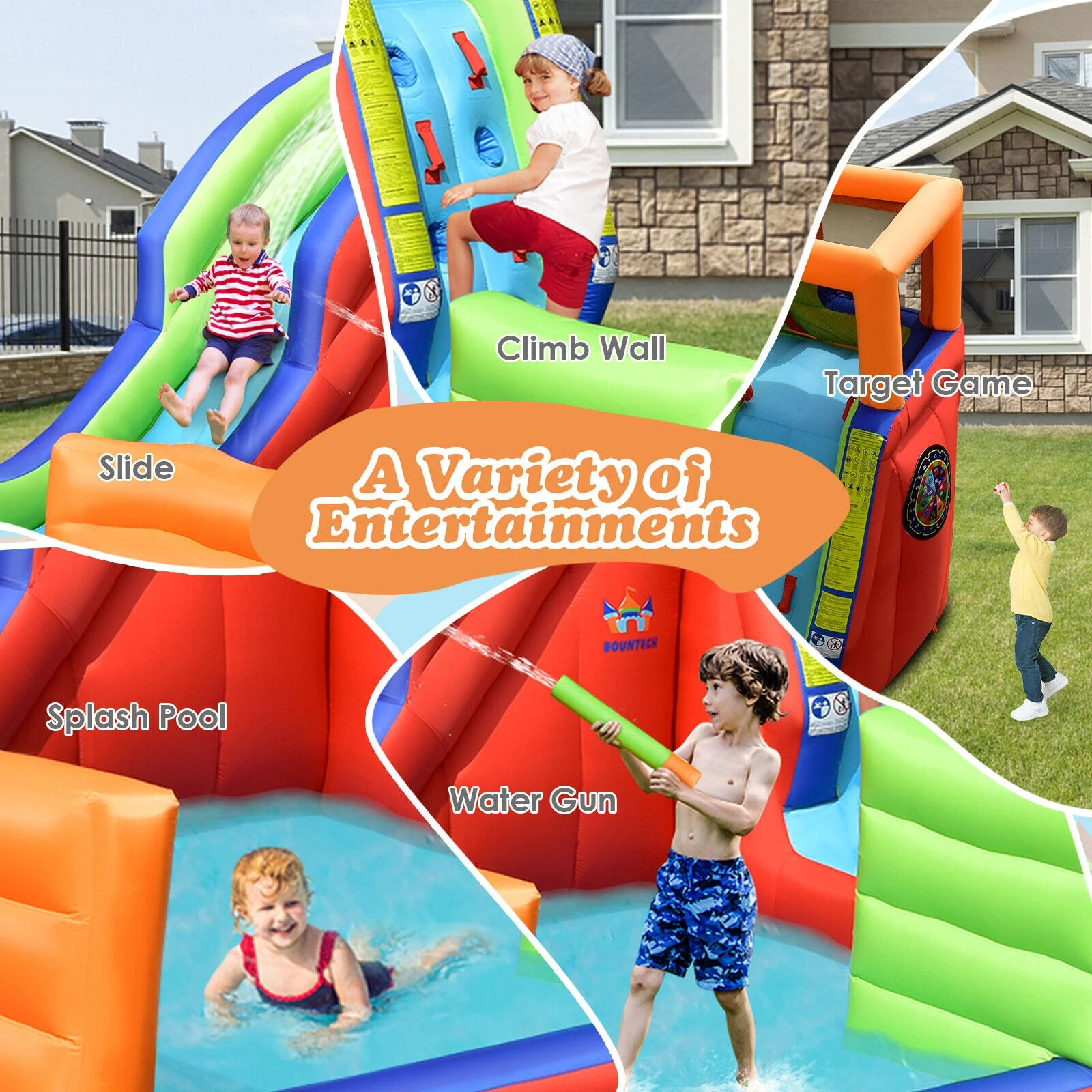 6-in-1 Pirate Ship Waterslide Kid Inflatable Castle with Water Guns and 735W Blower - Image 2