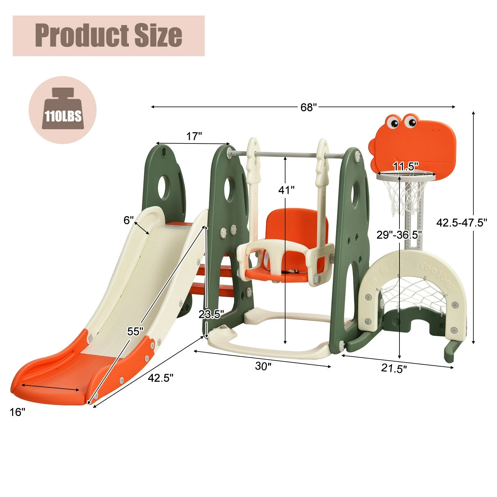 6 in 1 Toddler Slide and Swing Set with Ball Games - Image 5