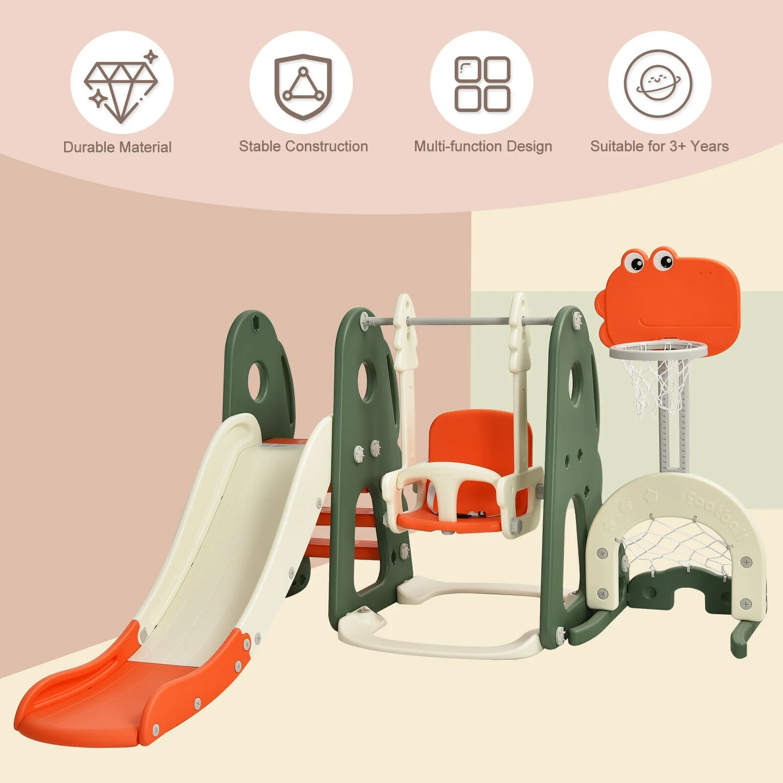 6 in 1 Toddler Slide and Swing Set with Ball Games - Image 7