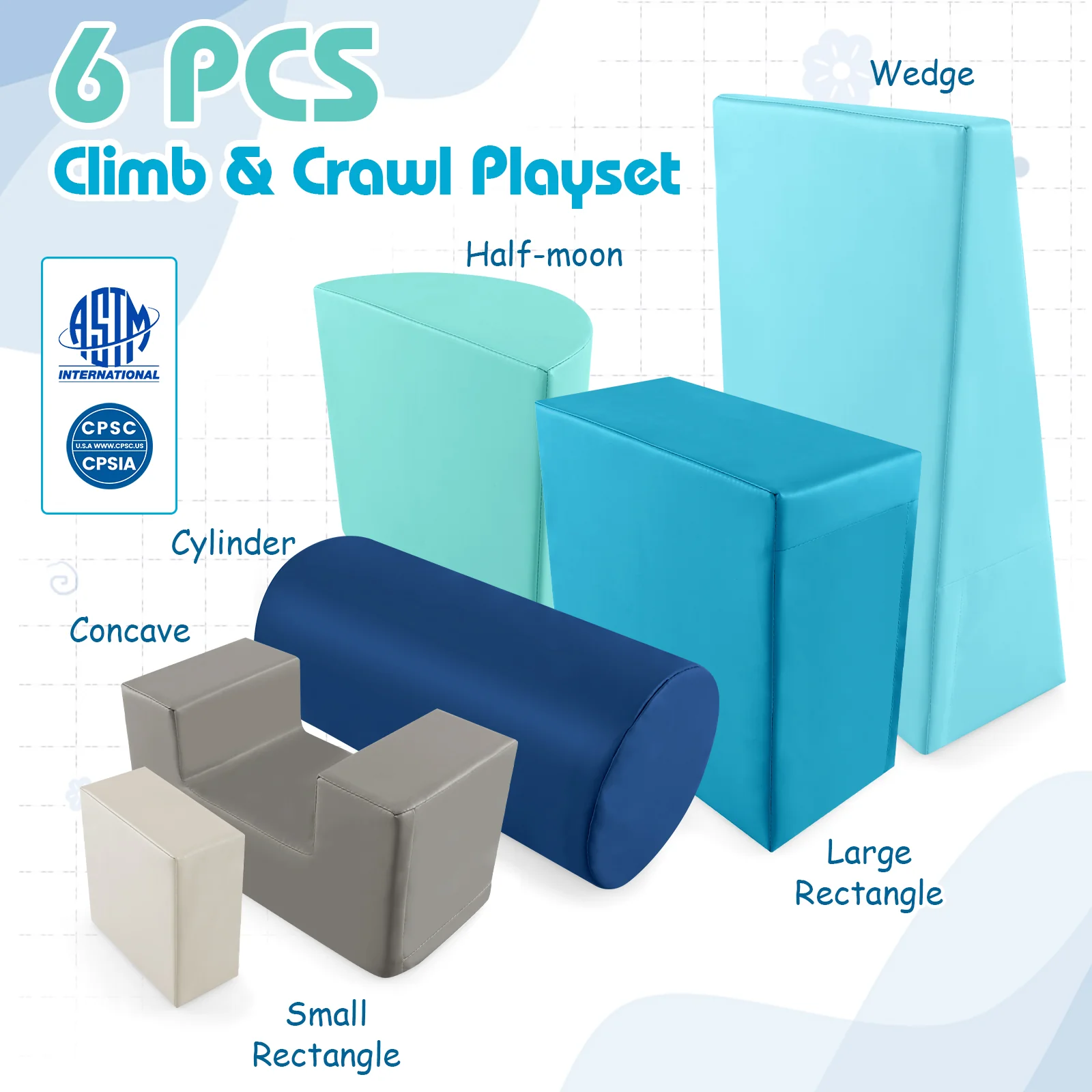 6 Pieces Foam Climbing Blocks Indoor Climb and Crawl Activity Playset with Rectangles - Image 16