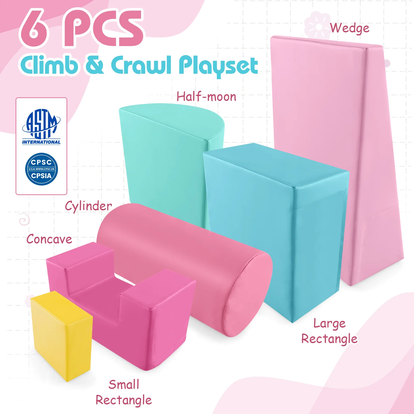 6 Pieces Foam Climbing Blocks Indoor Climb and Crawl Activity Playset with Rectangles - Image 32