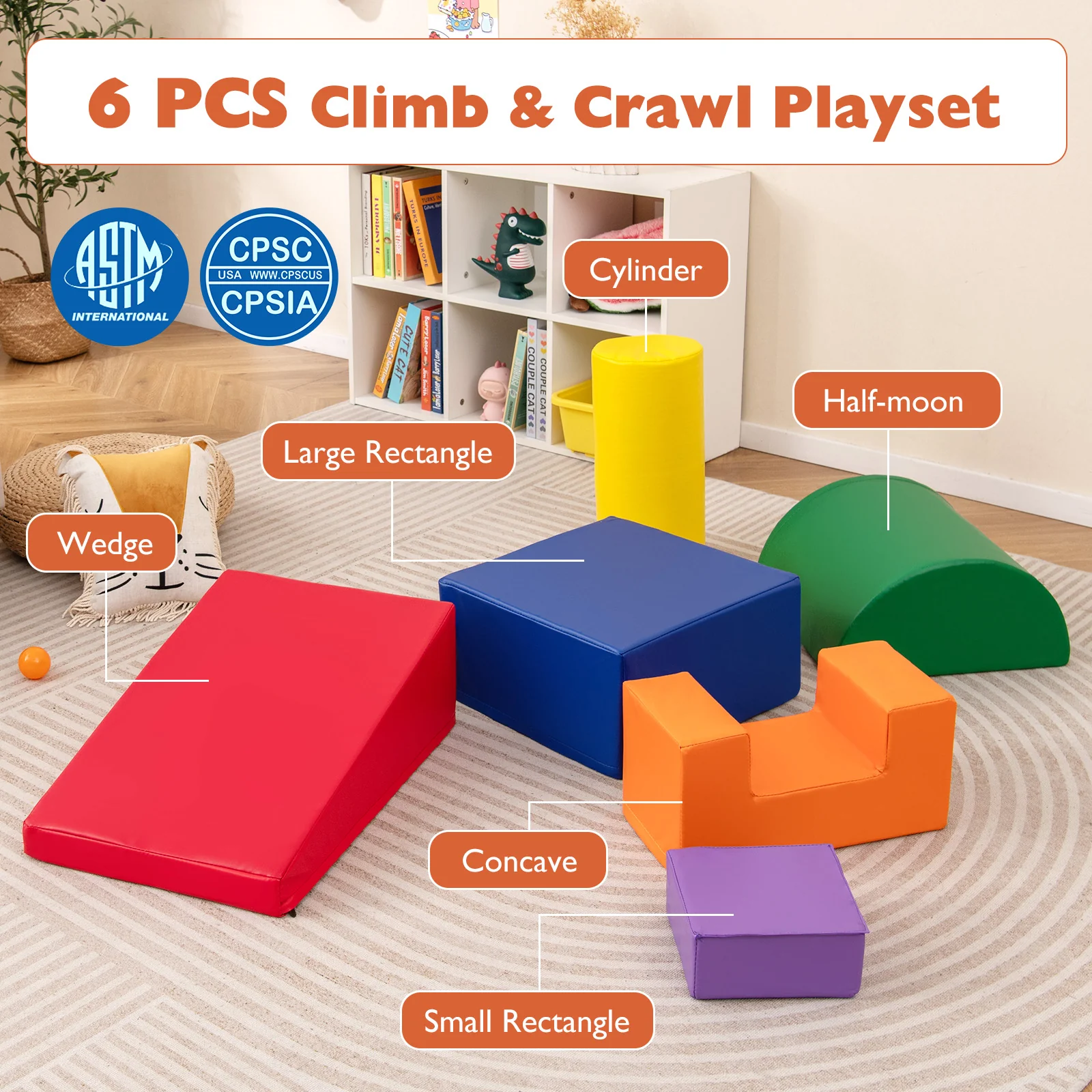 6 Pieces Foam Climbing Blocks Indoor Climb and Crawl Activity Playset with Rectangles - Image 48