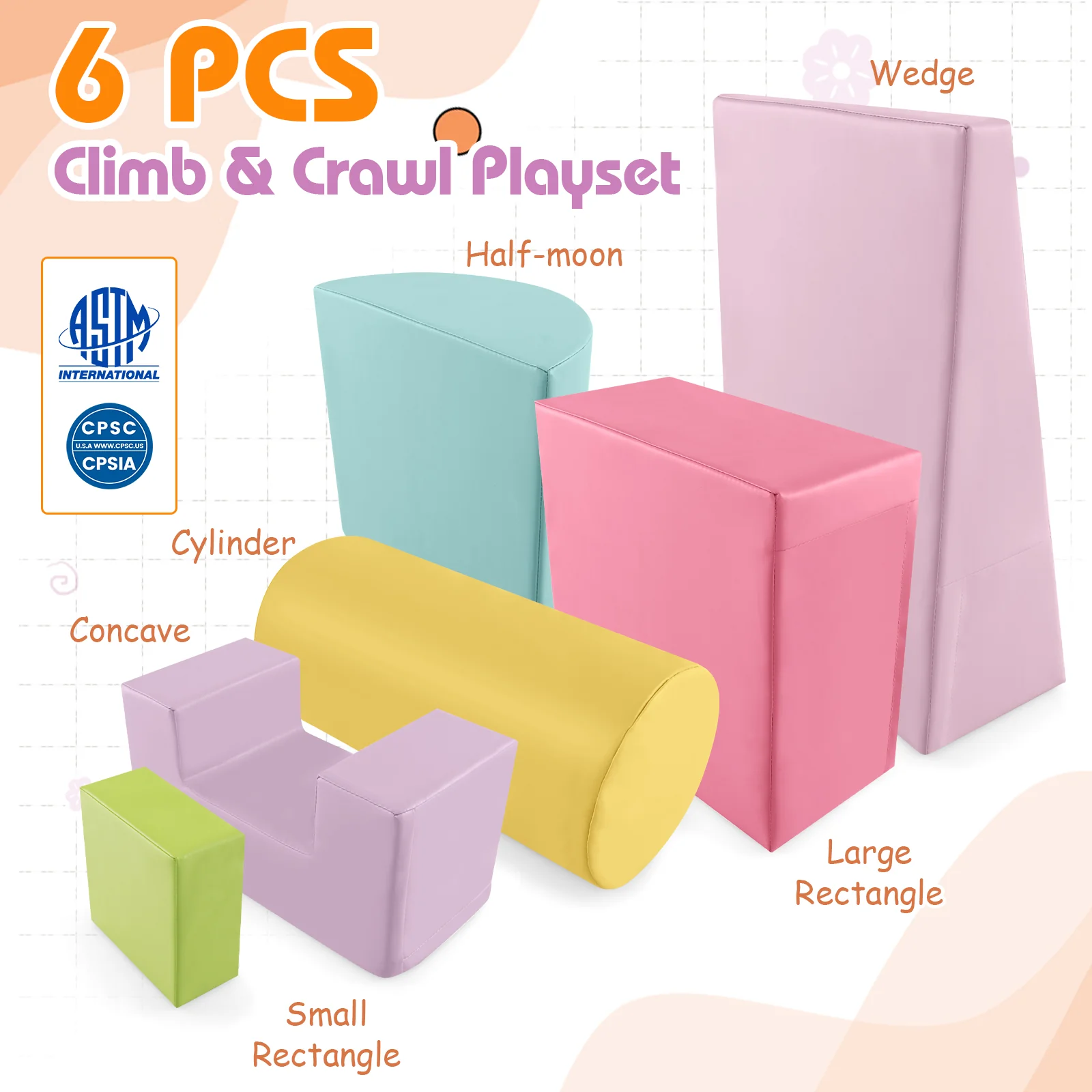 6 Pieces Foam Climbing Blocks Indoor Climb and Crawl Activity Playset with Rectangles - Image 8