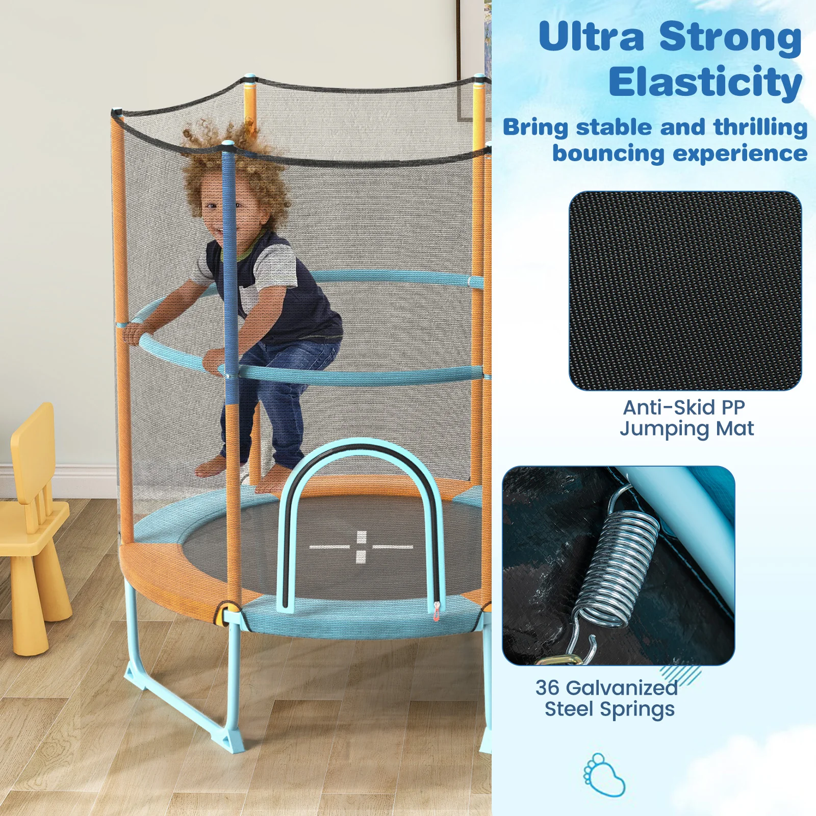 60 Inch Trampoline with Gymnastic Bar and Rings for Kids - Image 15