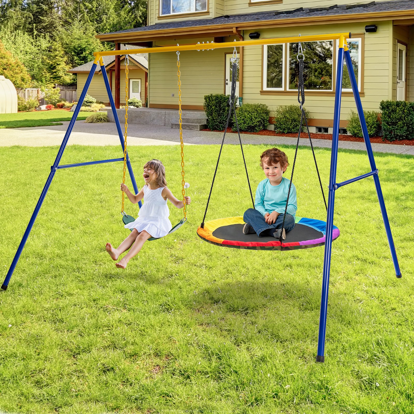 660 LBS Extra-Large A-Shaped Swing Stand with Anti-Slip Footpads (Without Seat)-Yellow - Image 2