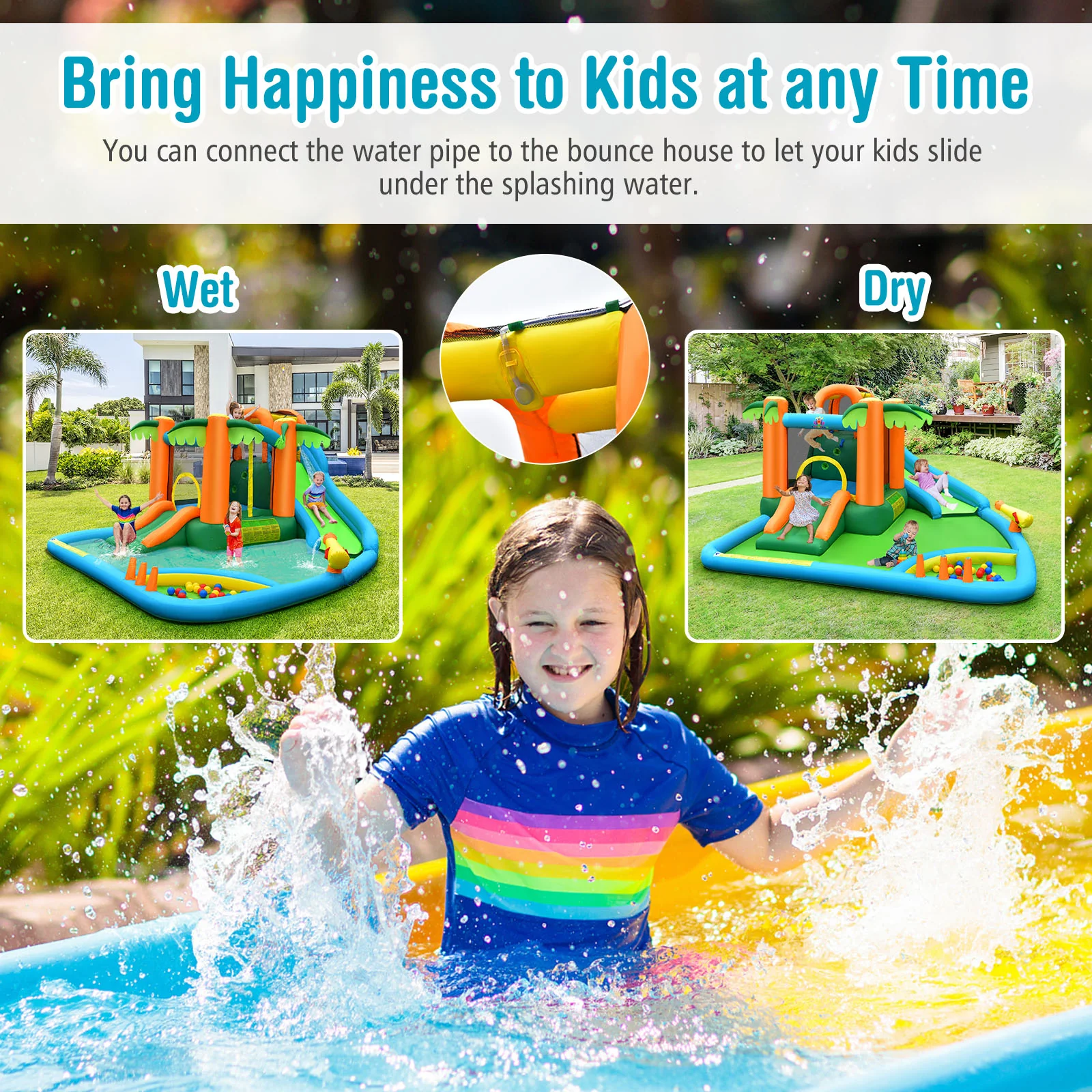 7-in-1 Inflatable Water Slide Park with Trampoline Climbing and 680W Blower - Image 5