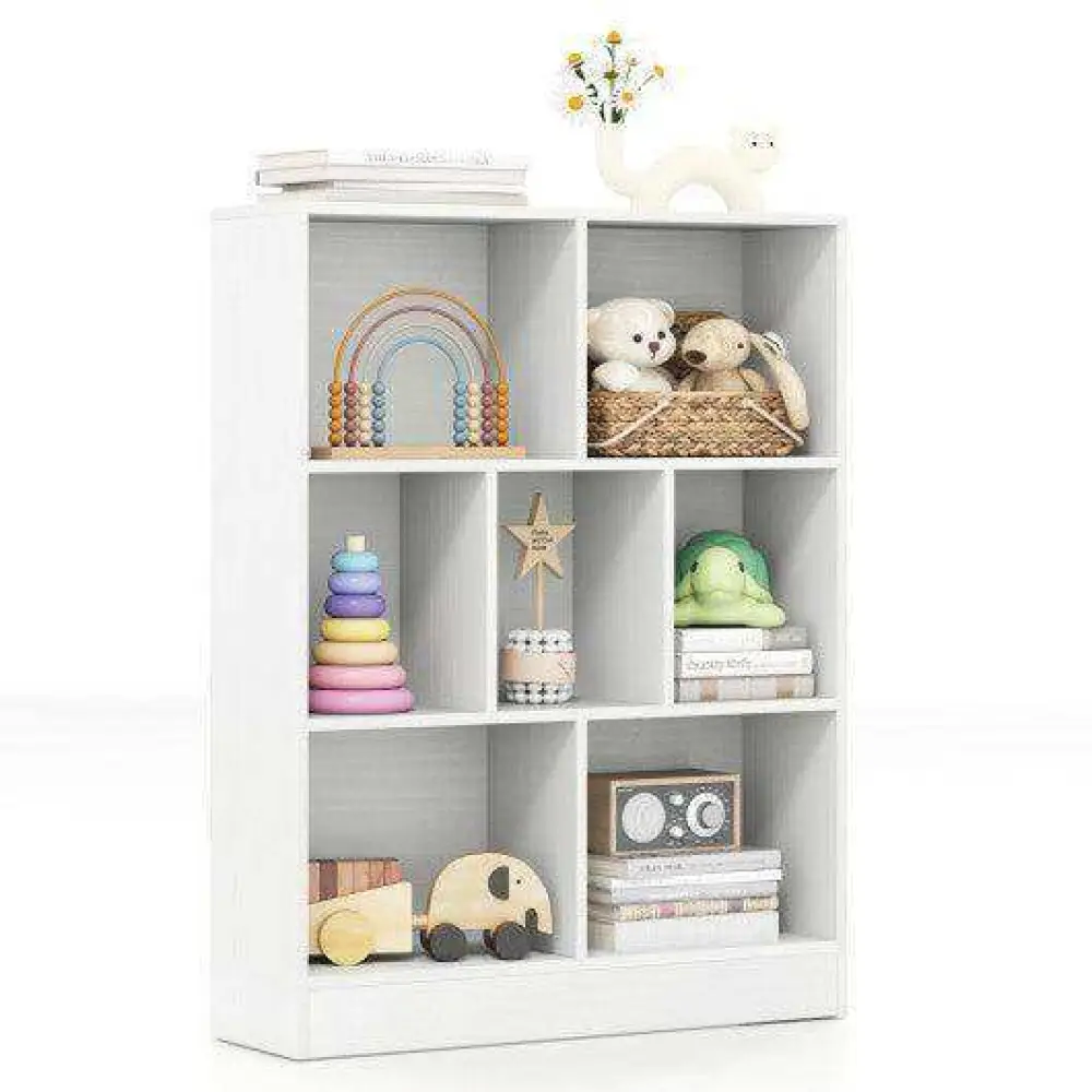 7-Section Freestanding Bookshelf for Kids Room Classroom Daycare Nursery-Natural - Image 11
