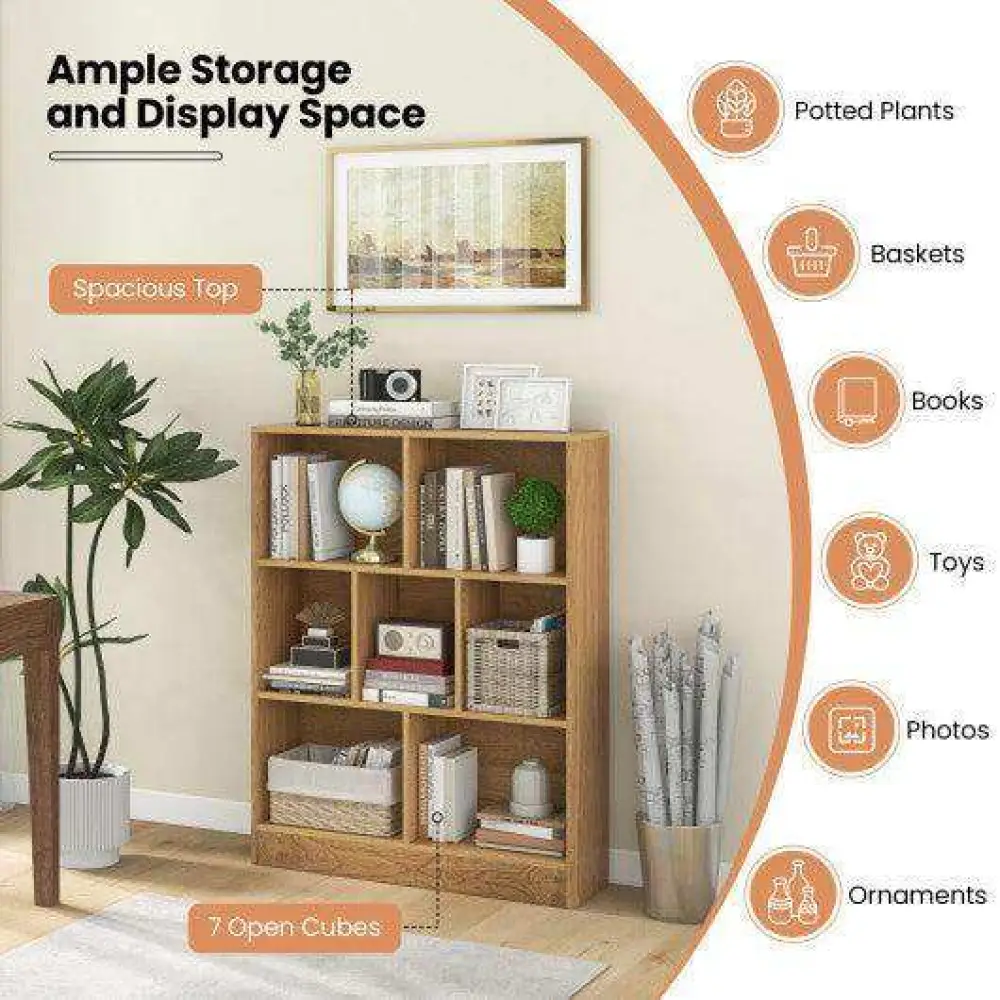 7-Section Freestanding Bookshelf for Kids Room Classroom Daycare Nursery-Natural - Image 6