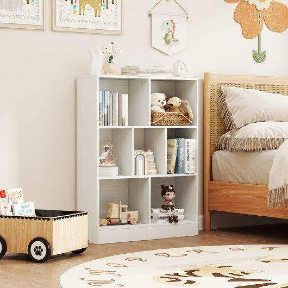 7-Section Freestanding Bookshelf for Kids Room Classroom Daycare Nursery-Natural - Image 8
