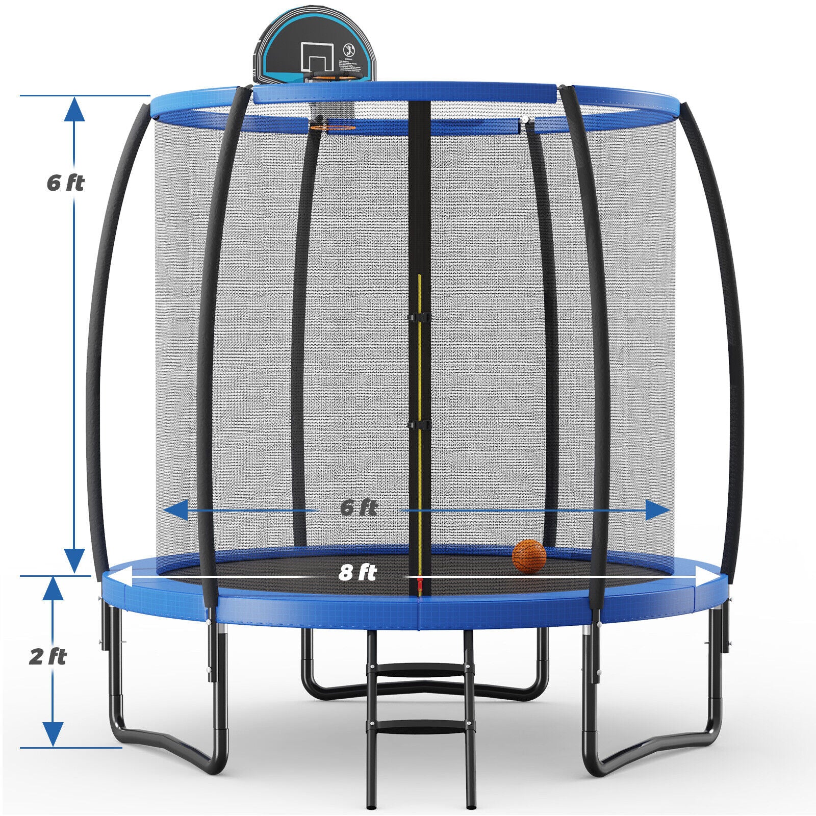 8 Feet Recreational Trampoline with Basketball Hoop and Net Ladder - Image 4