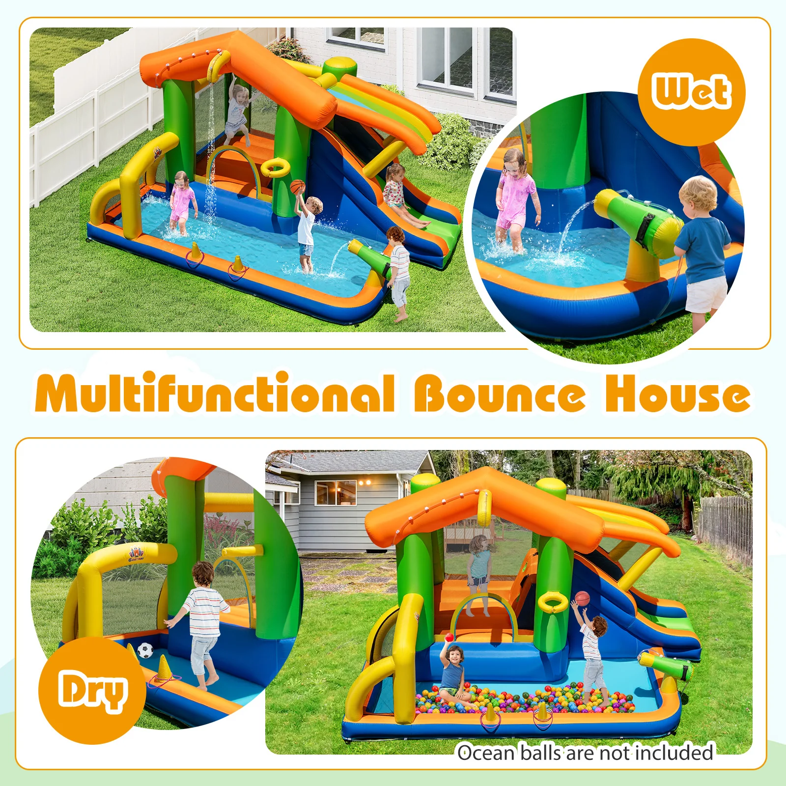 8-in-1 Inflatable Bounce House Water Park without Blower - Image 7