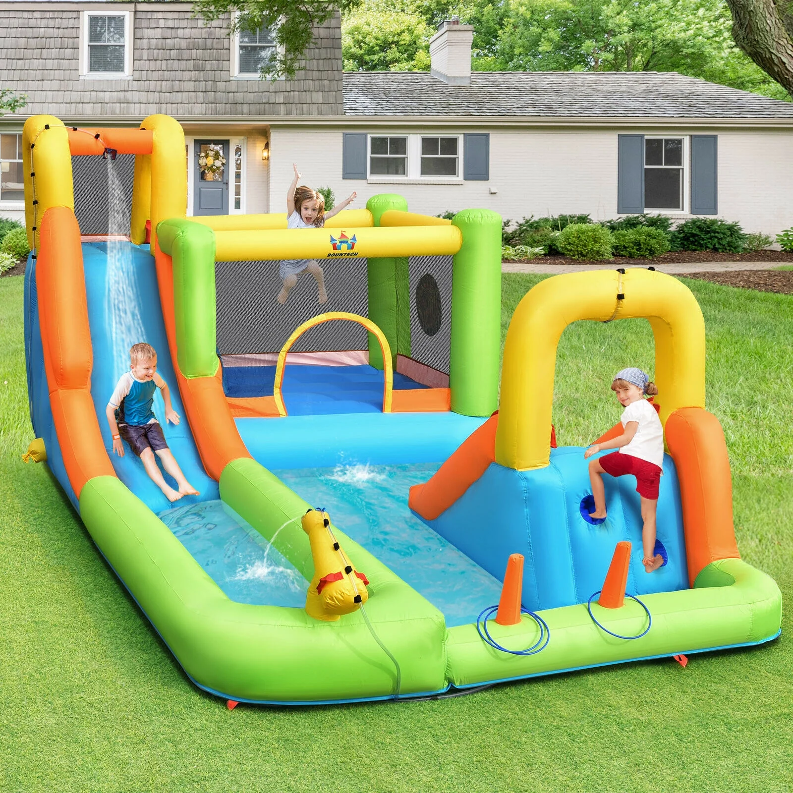 8-in-1 Inflatable Water Slide Bounce House with Splash Pool and 735W Blower - Image 2