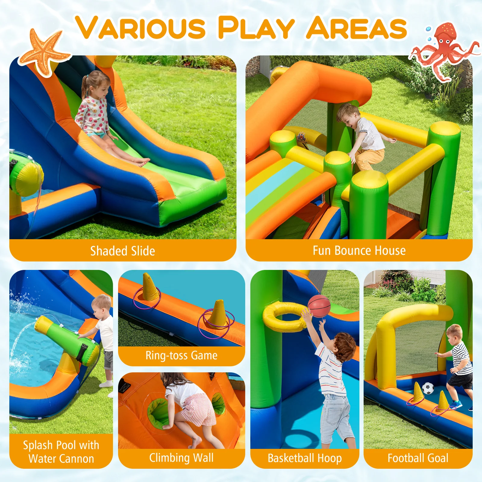 8-in-1 Jumping Castle with Slide and 480W Blower - Image 6