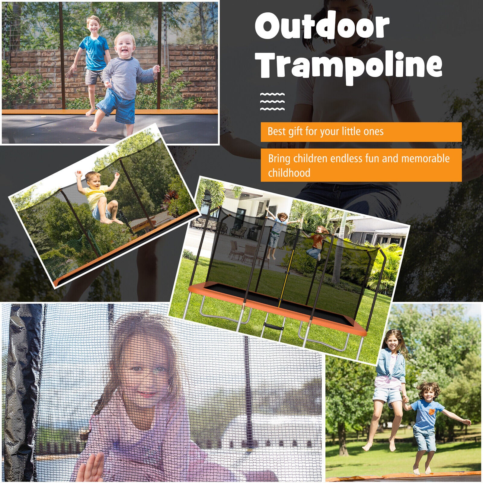 8 x 14 Feet Rectangular Recreational Trampoline with Safety Enclosure Net and Ladder - Image 13