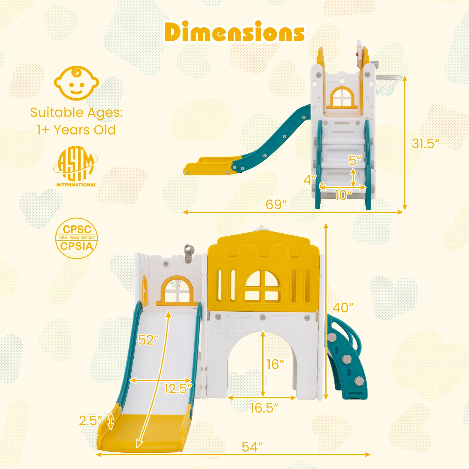 9-in-1 Toddler Slide L-Shaped with Basketball Hoop and Steering Wheel - Image 5