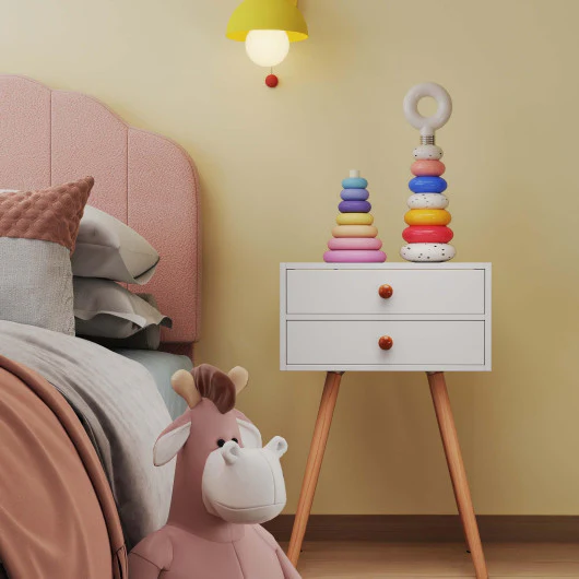 Children’s Room Furniture Bundle: Twin Pink Bed Blue & Pink Rocking Chairs Storage End Table - Image 6