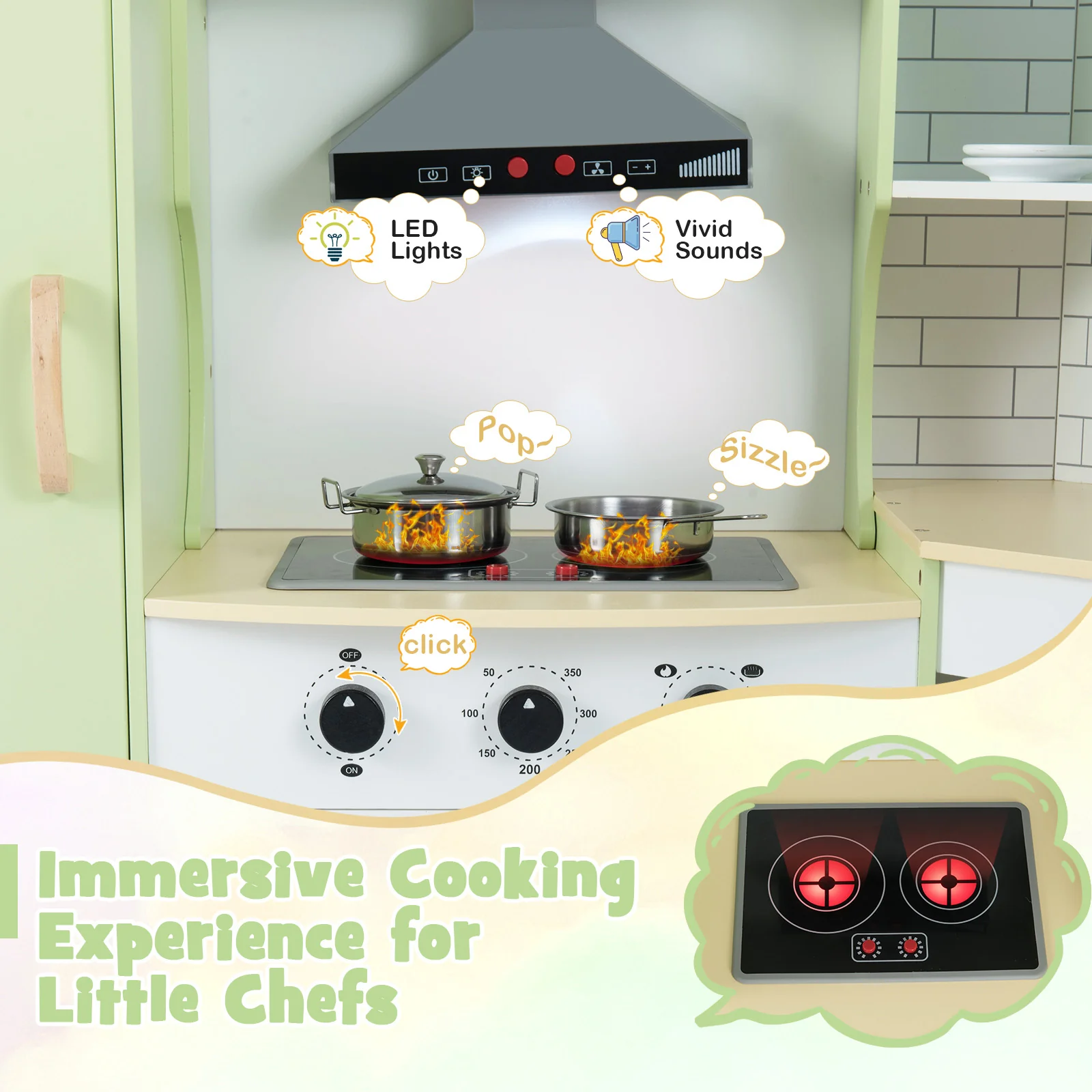 Corner Kids Play Kitchen with Washing Machine and Ice Maker Gift for Boys Girls - Image 40