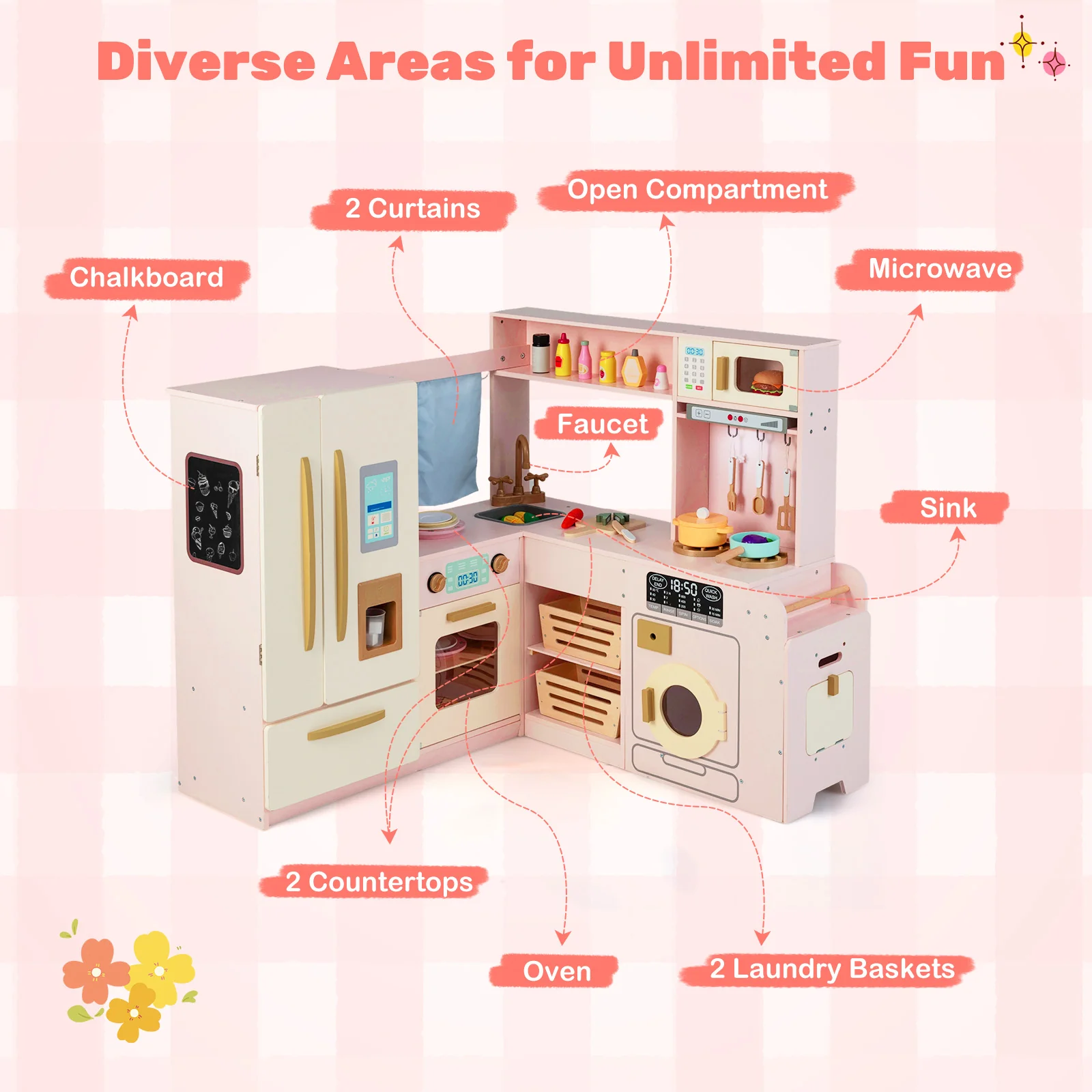 Corner Play Kitchen with Lights and Sounds for Ages 3+ - Image 16