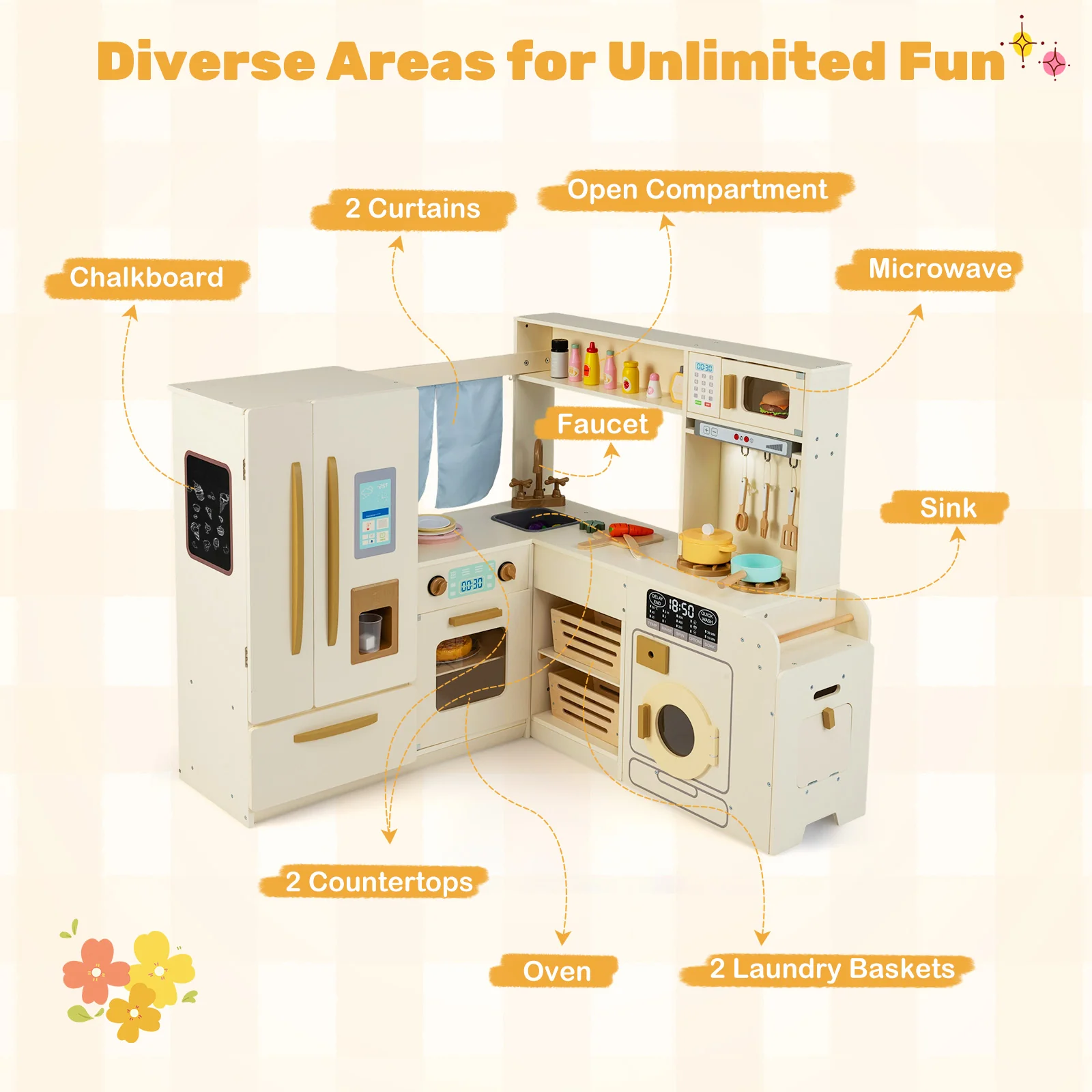 Corner Play Kitchen with Lights and Sounds for Ages 3+ - Image 24