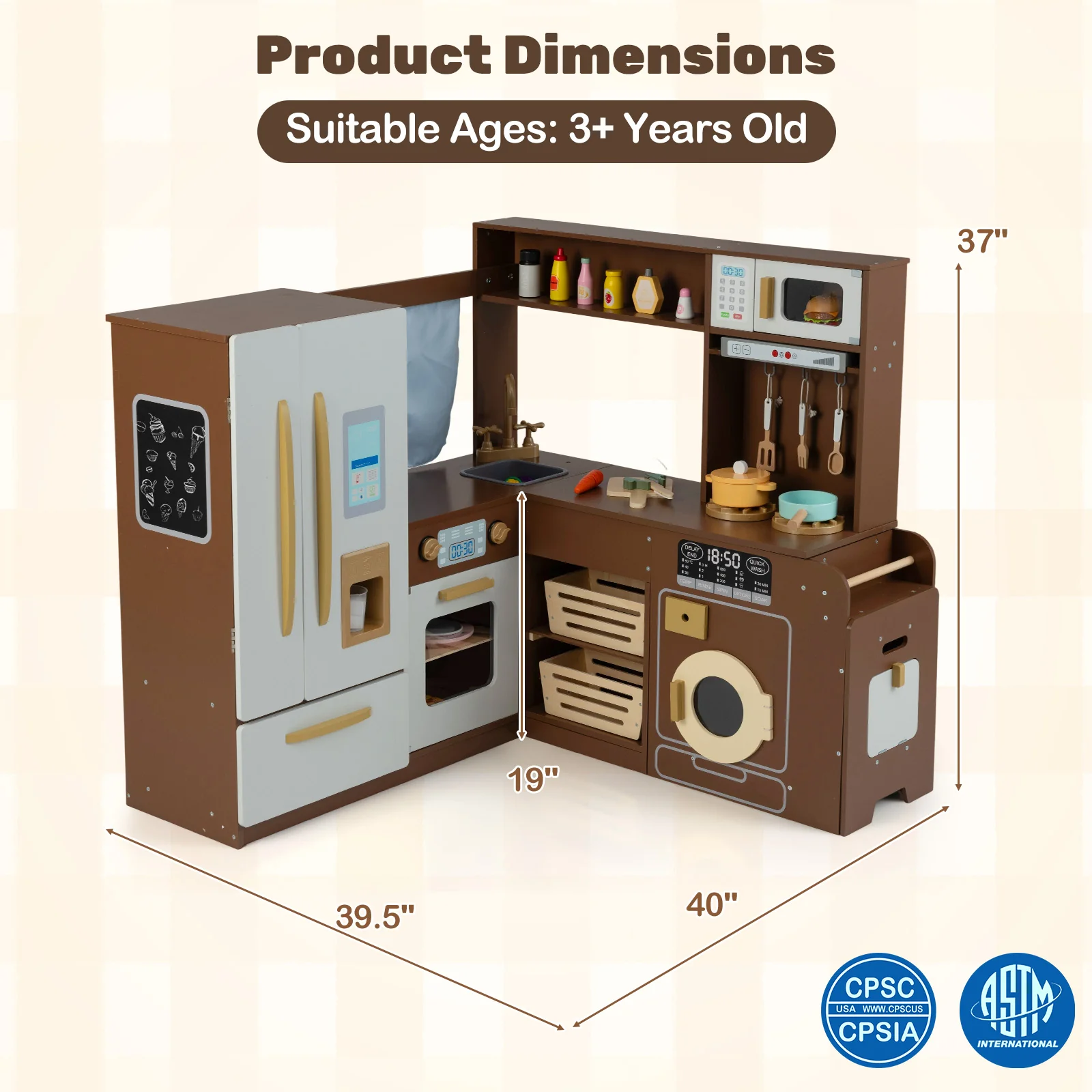 Corner Play Kitchen with Lights and Sounds for Ages 3+ - Image 3