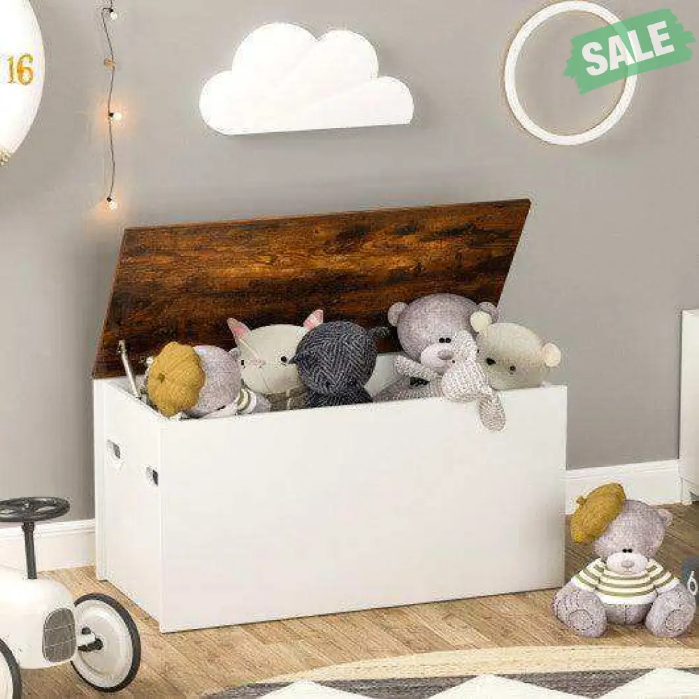 Flip-top Storage Chest with Self-hold Cover and Pneumatic Rod-White - Image 6
