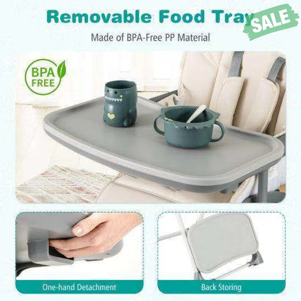 Foldable High Chair with Footrest and Detachable Tray-Beige - Image 5