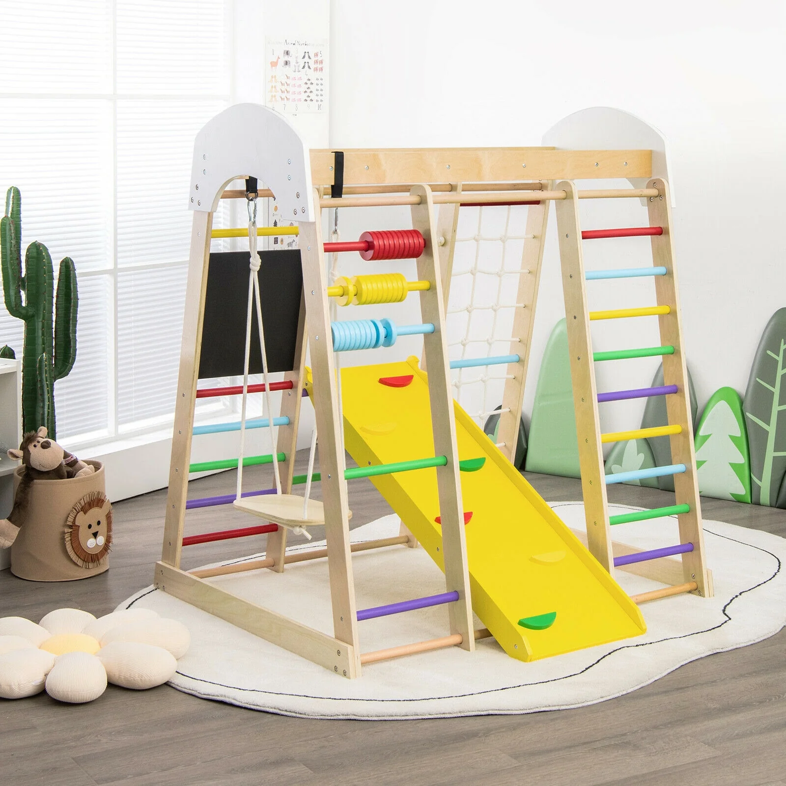Indoor Playground Climbing Gym Wooden 8-in-1 Climber Playset for Children - Image 16