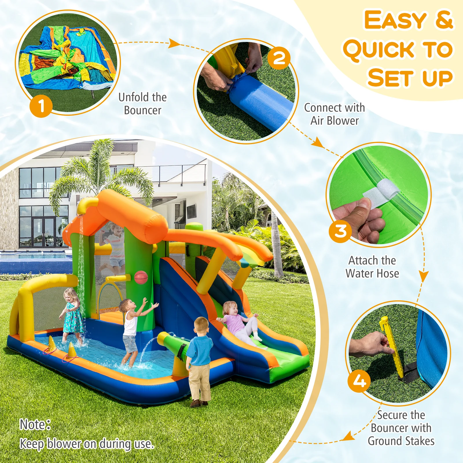 Inflatable Bounce House Water Park with Slide and 480W Blower - Image 6