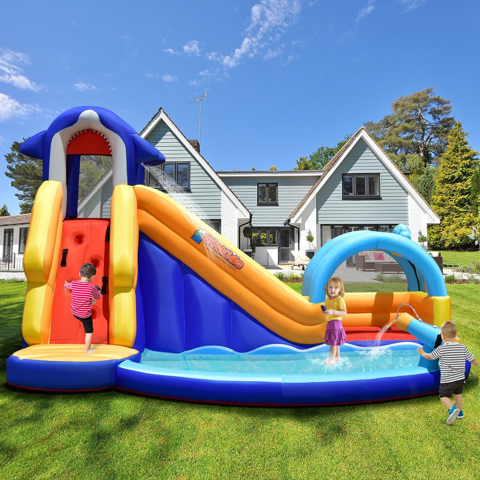 Inflatable Bouncy House with Slide and Splash Pool without Blower - Image 2