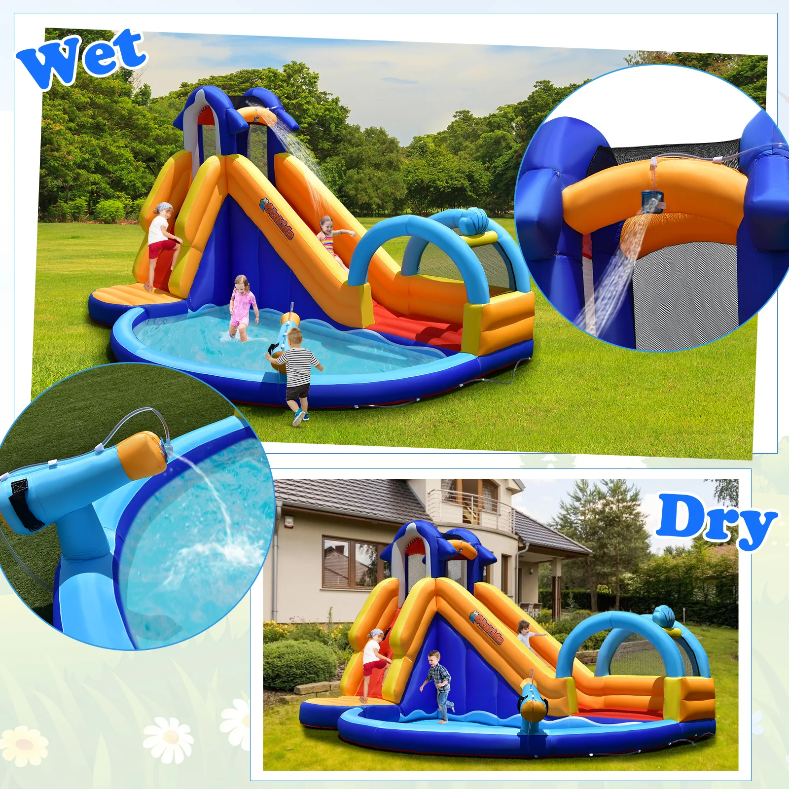 Inflatable Bouncy House with Slide and Splash Pool without Blower - Image 6