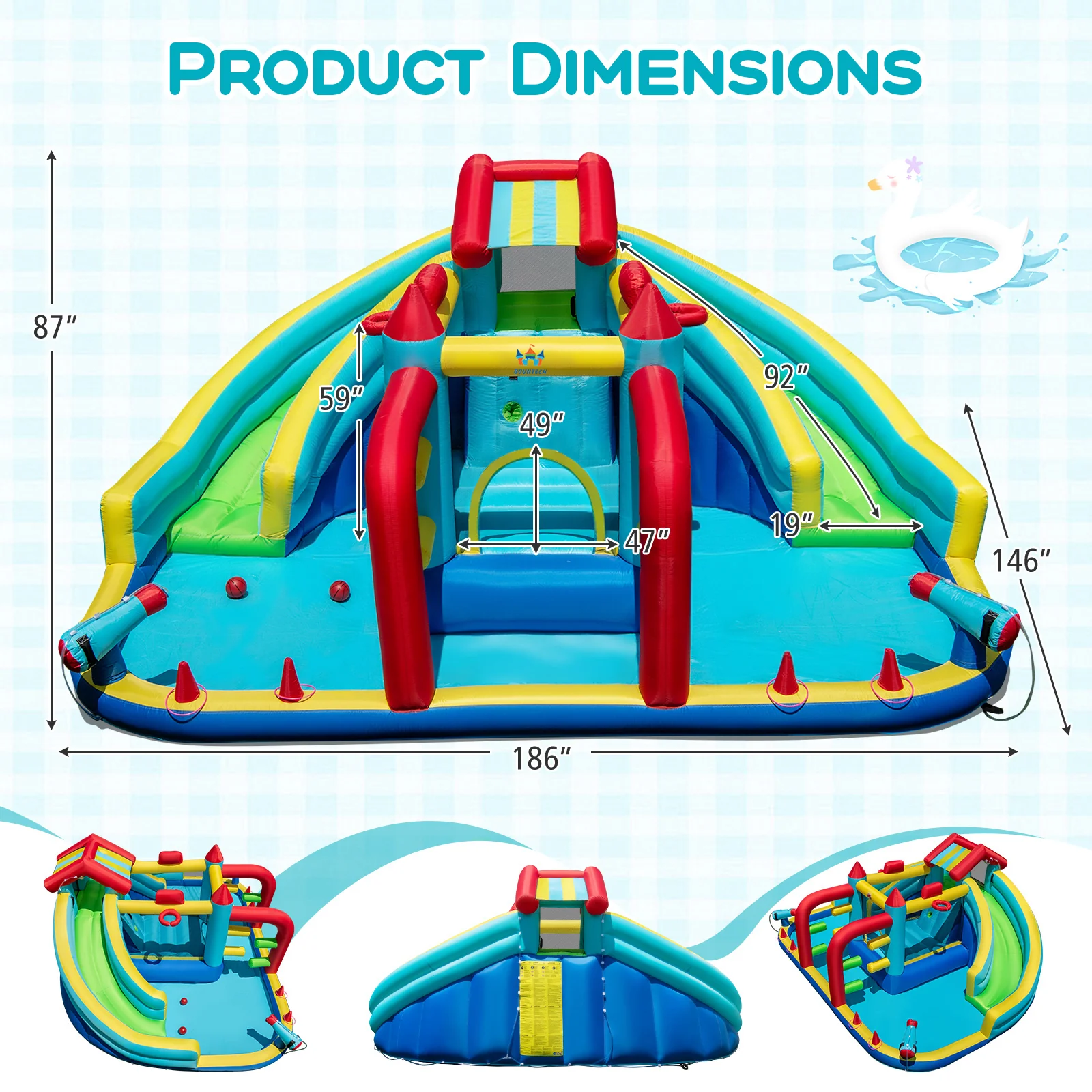 Inflatable Double Water Slide Park with 750W Blower and Obstacle Course - Image 3