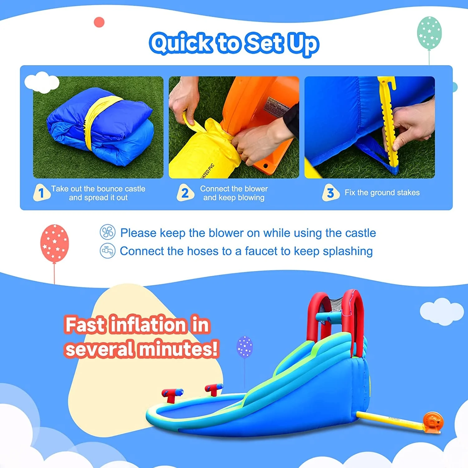Inflatable Water Park Waterslide for Kids Backyard with 780W Air Blower - Image 5