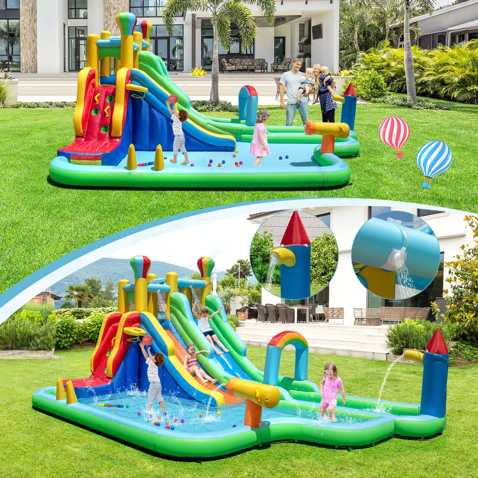 Inflatable Water Slide Park Giant Bounce House with 750W Blower - Image 2