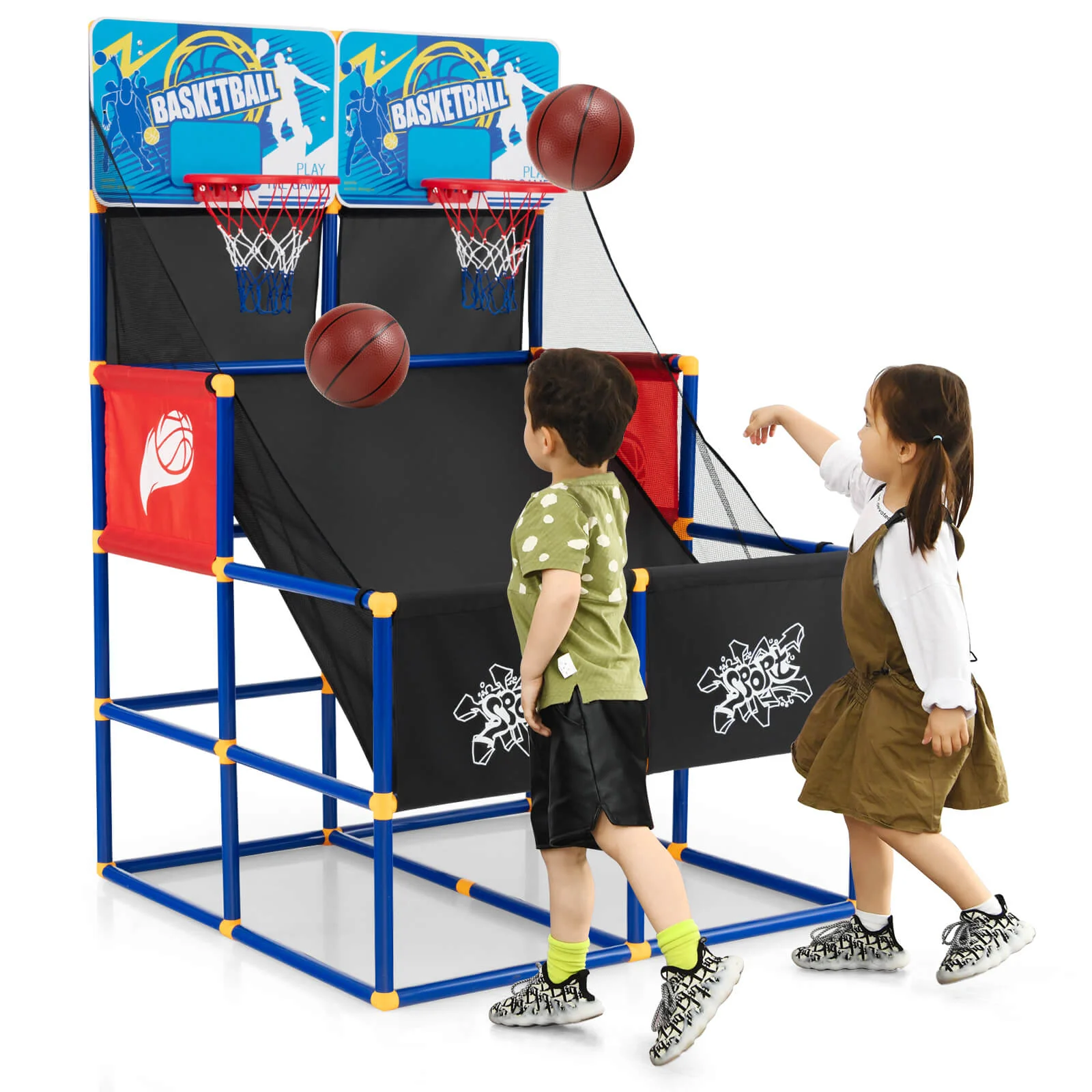Kids Arcade Basketball Game Set with 4 Basketballs and Ball Pump - Image 4
