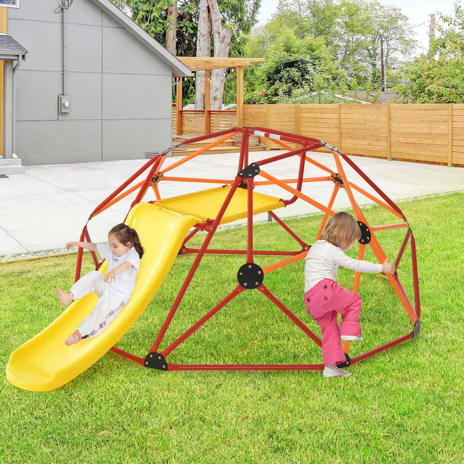 Kids Climbing Dome with Slide and Fabric Cushion for Garden Yard - Image 18