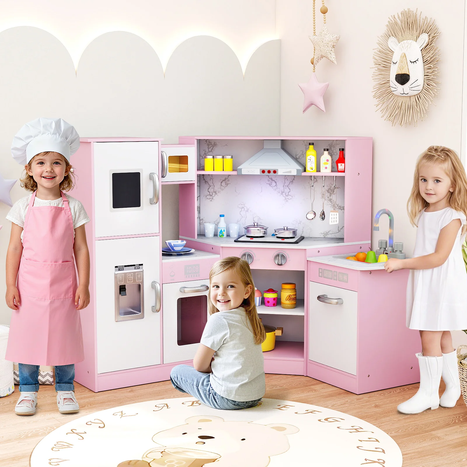 Kids Corner Pretend Kitchen Playset with Separated Washing Basin - Image 17