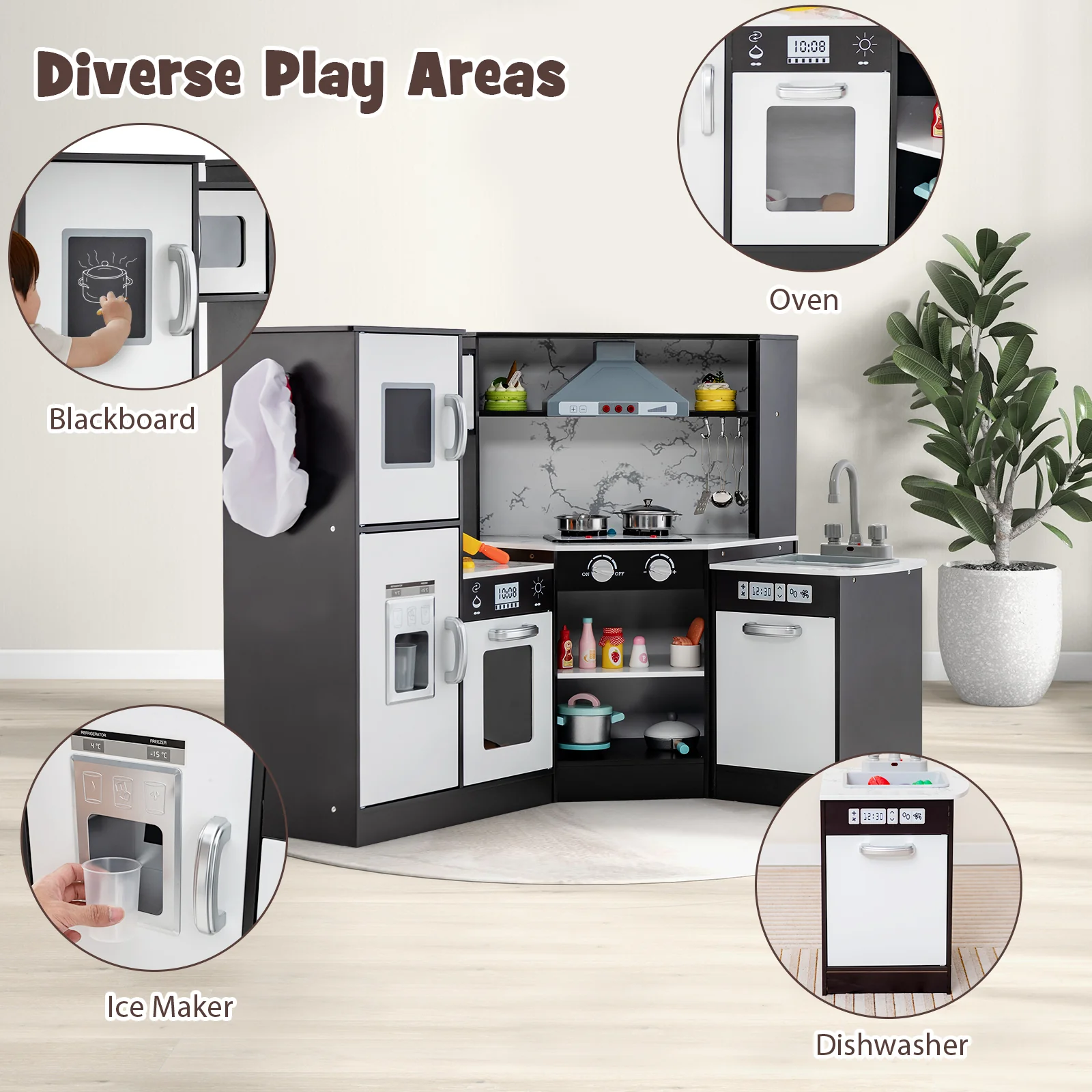 Kids Corner Pretend Kitchen Playset with Separated Washing Basin - Image 7