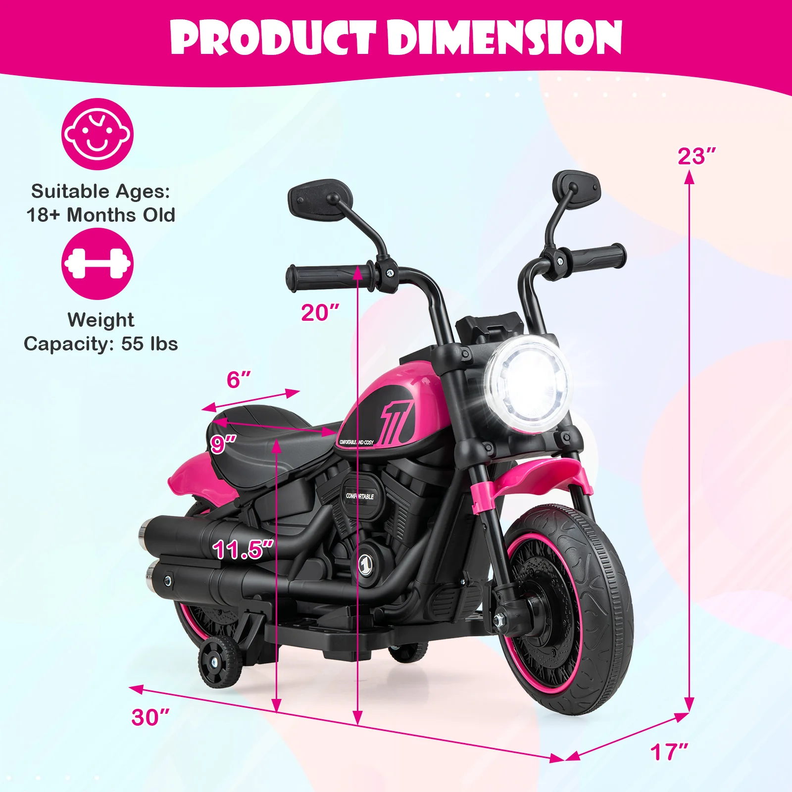 Kids Electric Motorcycle with Training Wheels and LED Headlights - Image 12